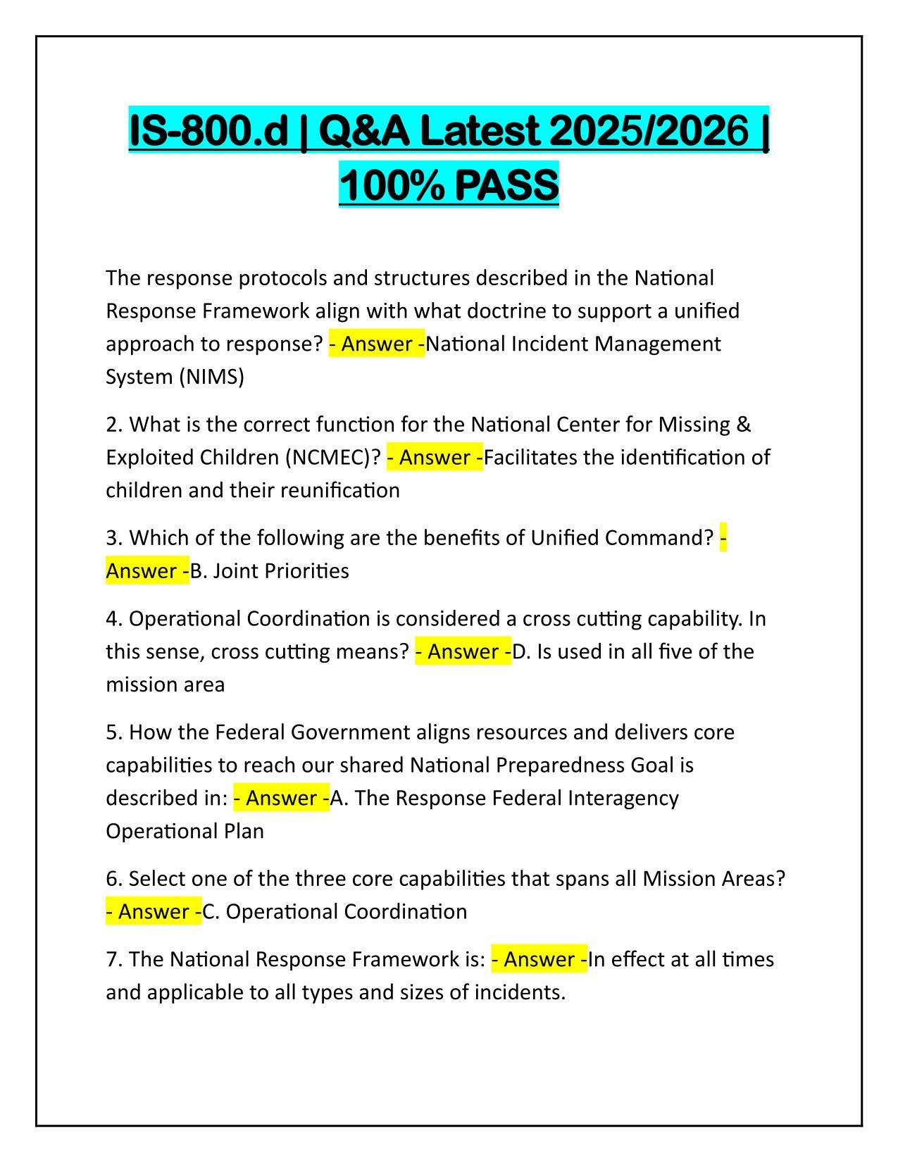 IS-800d Exam Q&A Latest 2025 Update