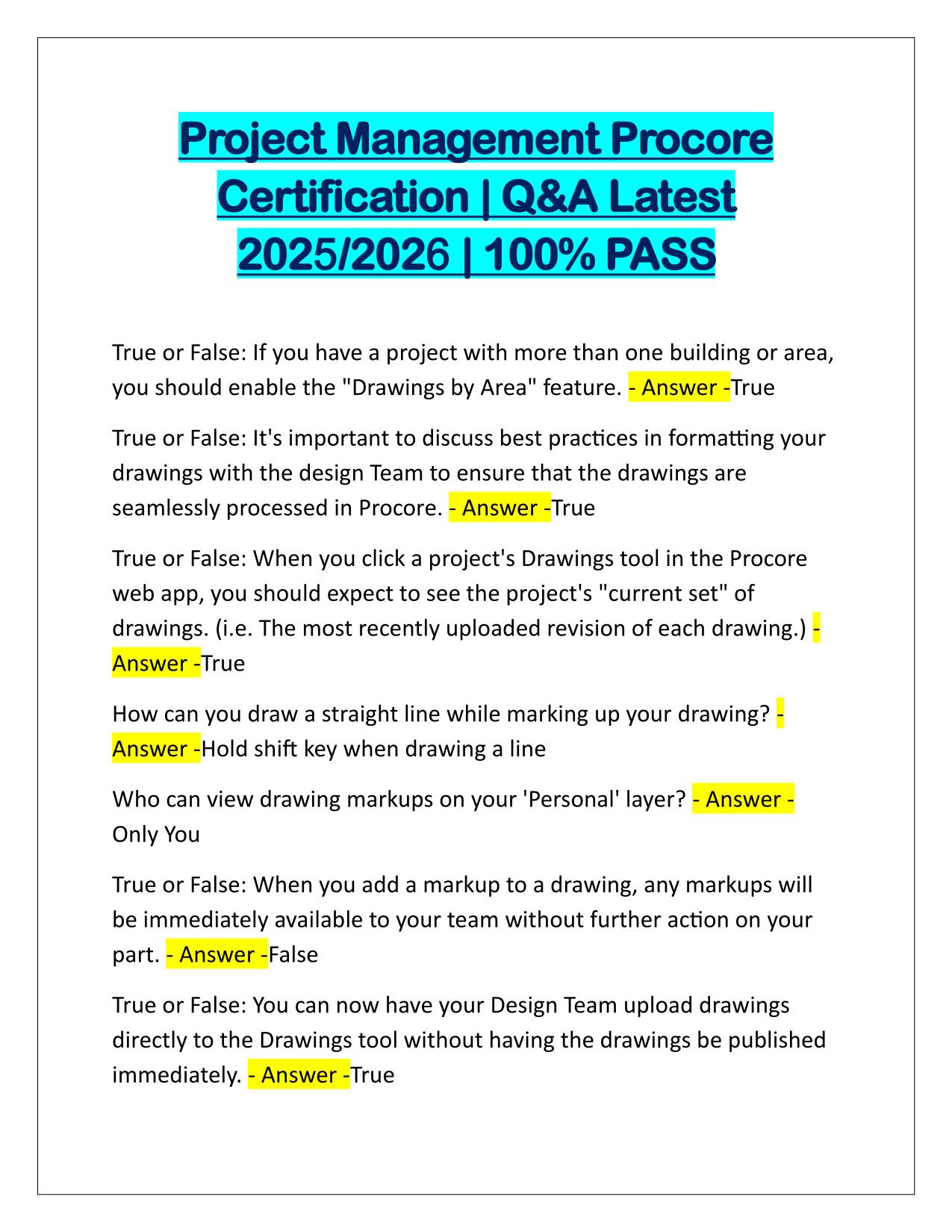 Project Management Procore Certification Q&A Latest Update