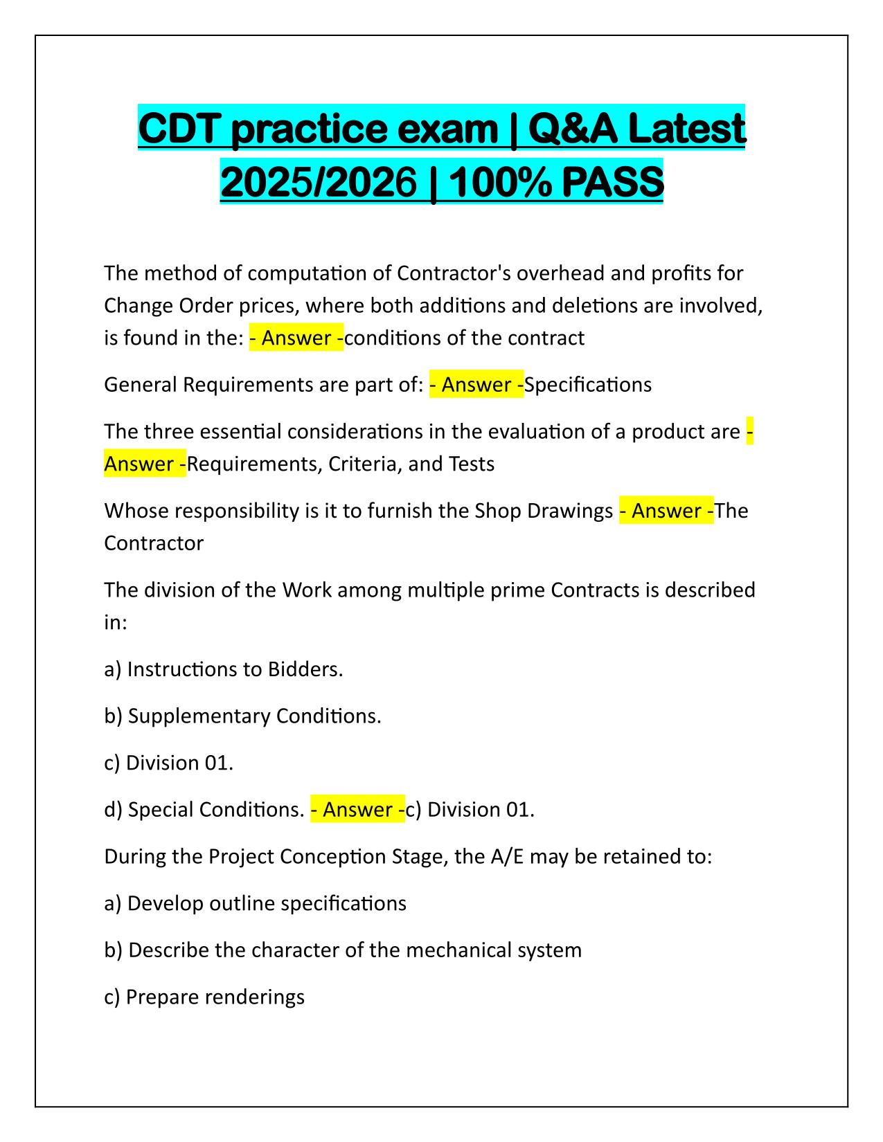 CDT practice exam Q&A Latest Update 2025