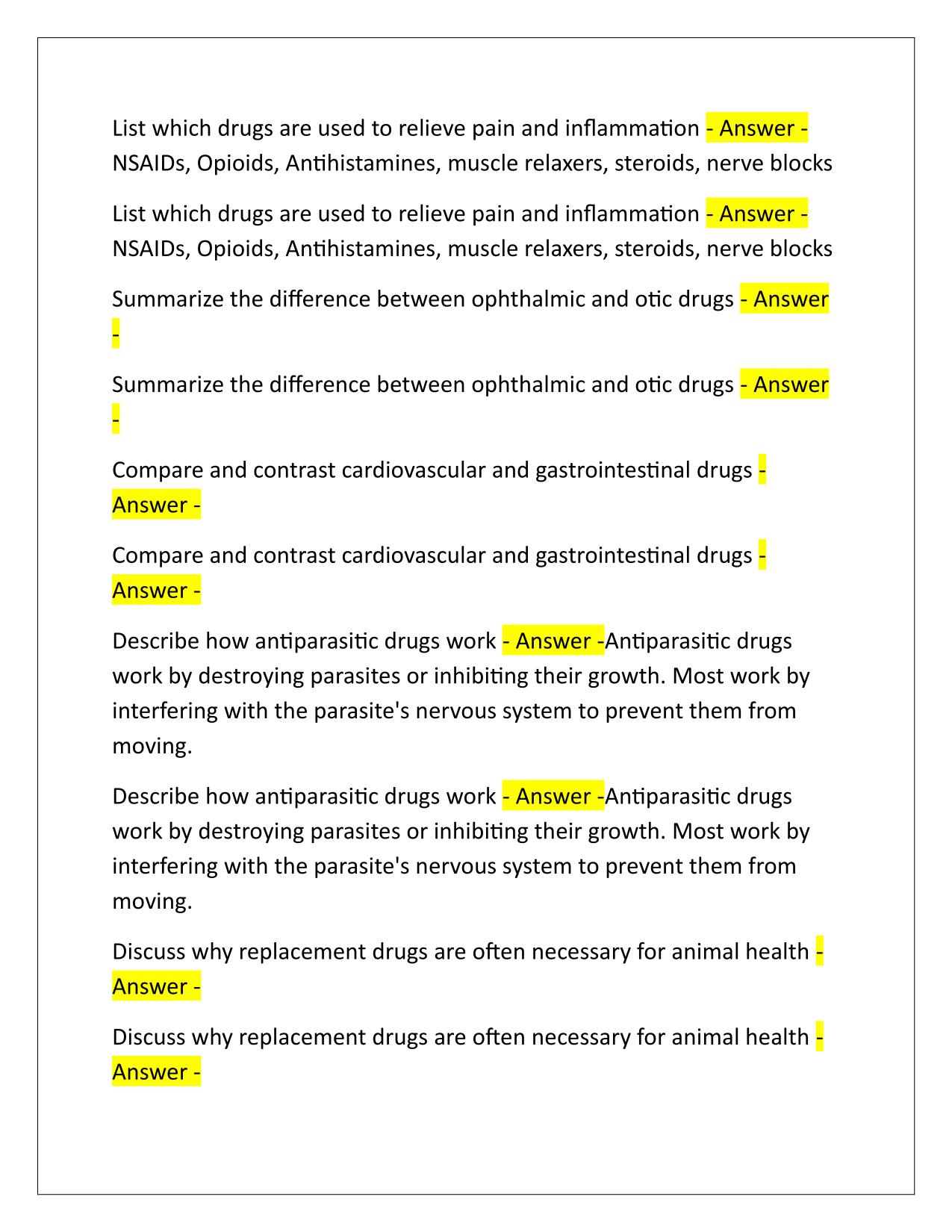 Penn Foster Veterinary Pharmacology Final Exam (Review Questions and Answers from all chapters) Latest Update