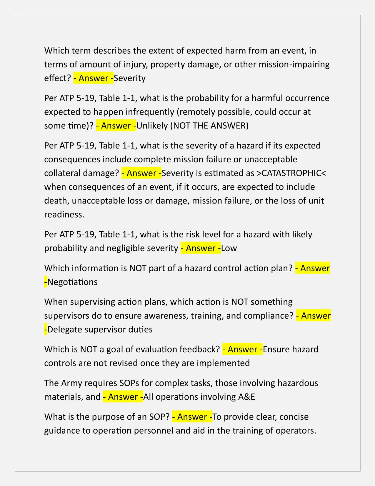 Risk Management and preparation of SOPs for A&E Q&A Latest Update