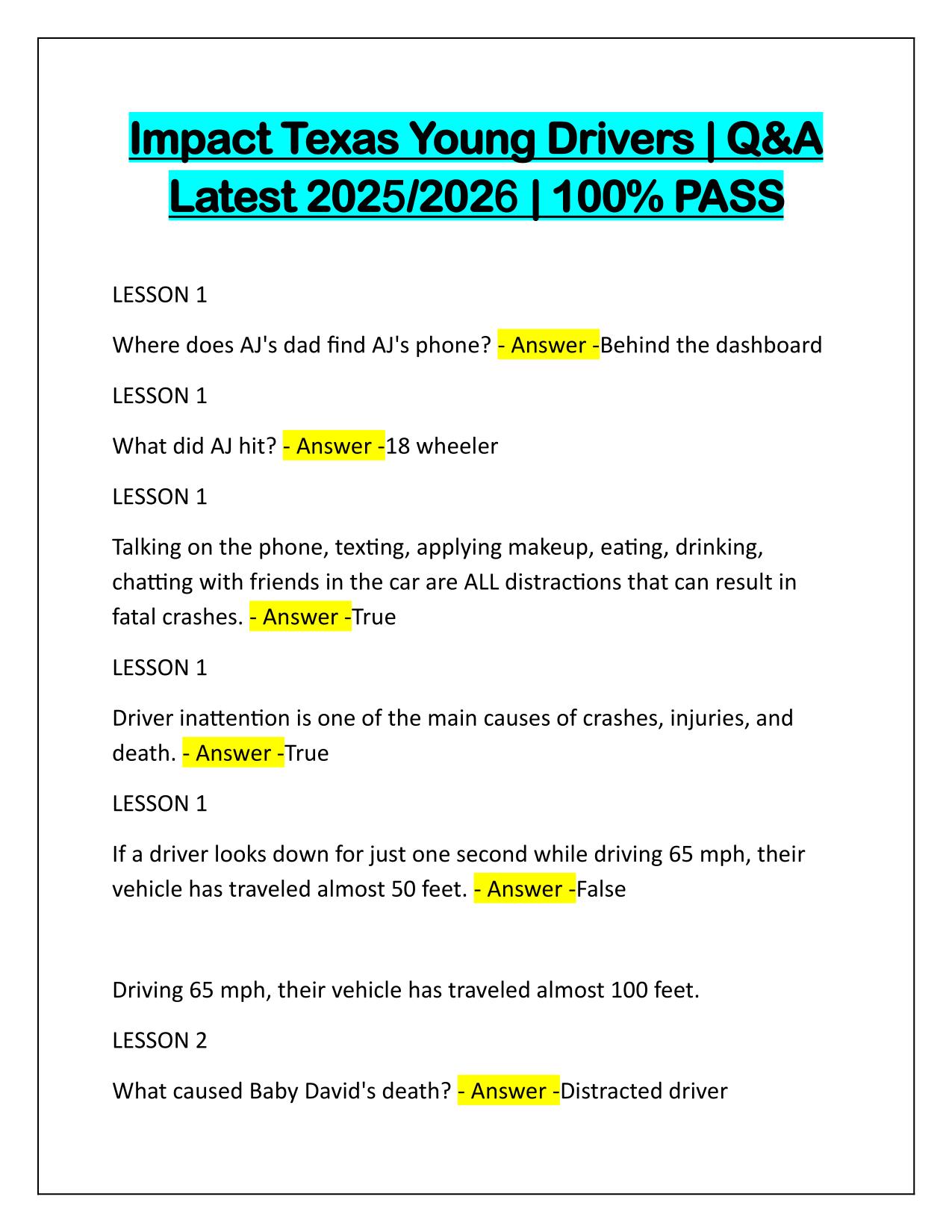 Impact Texas Young Drivers Q&A Latest Update 2025-2026