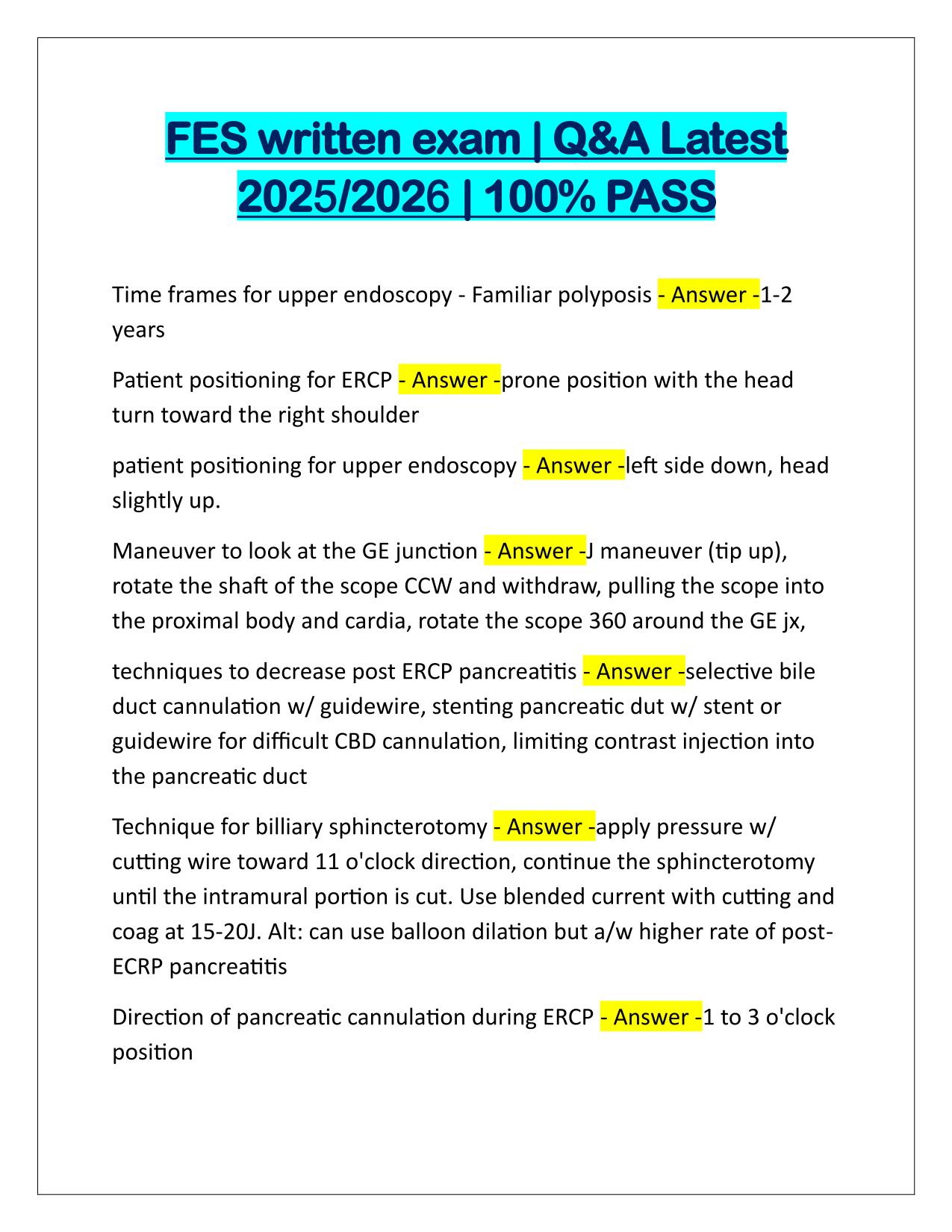 FES written exam Questions with Verified Answers Latest Update