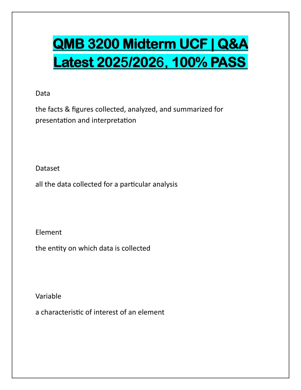 QMB 3200 Midterm UCF Q&A Latest Update 2025
