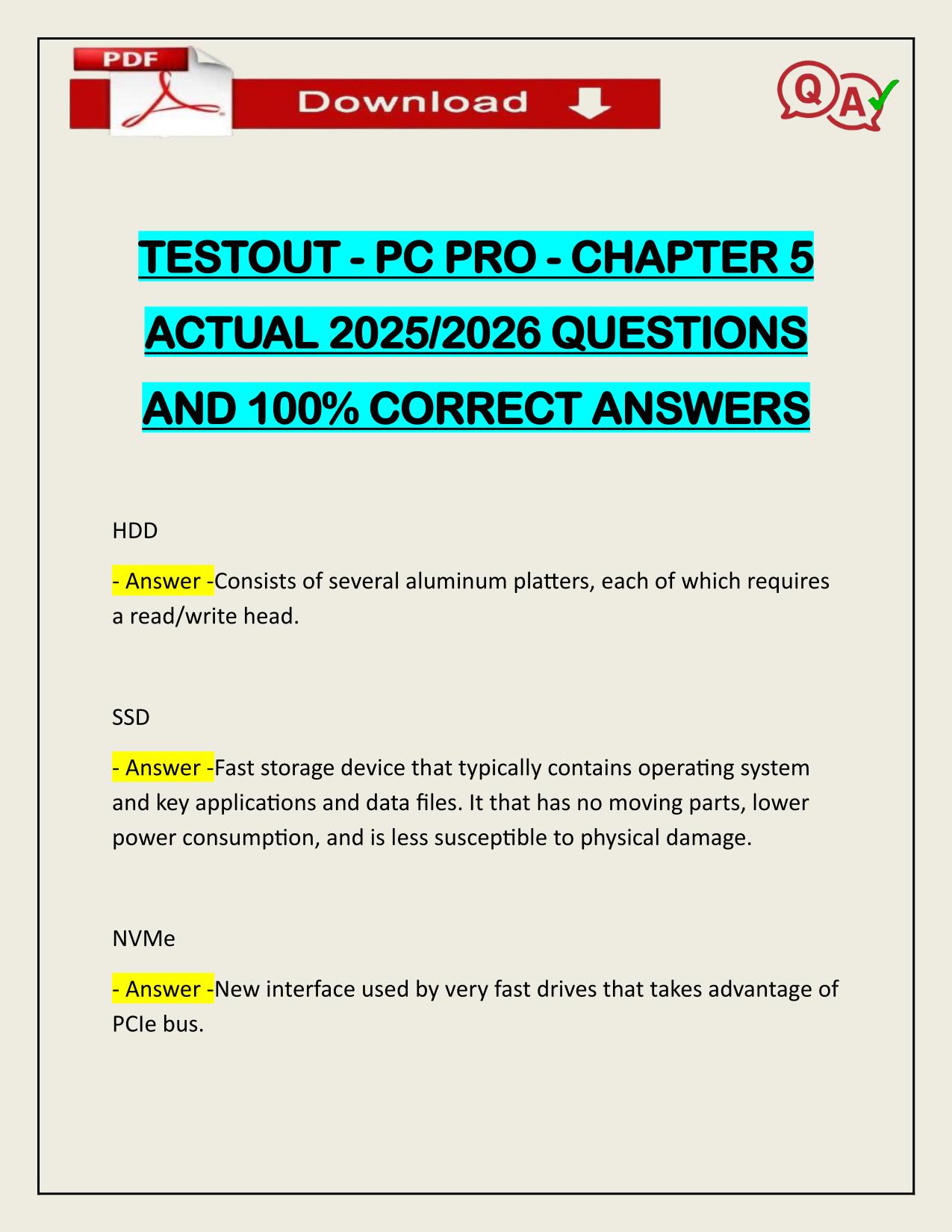 TESTOUT PC PRO CHAPTER 5 ACTUAL 2025/2026 CORRECTLY ANSWERED