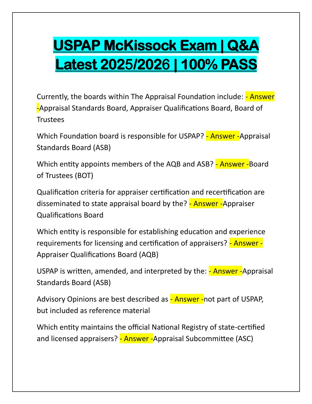 USPAP McKissock Exam Q&A Latest Update 2025