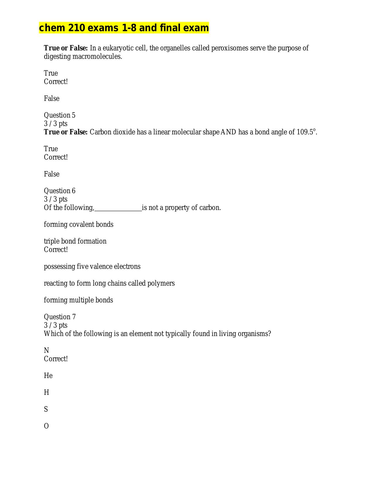 CHEM 210 Biochemistry Module 1 to 8 Exams' & Final Exam (2025 / 2026) Portage Learning