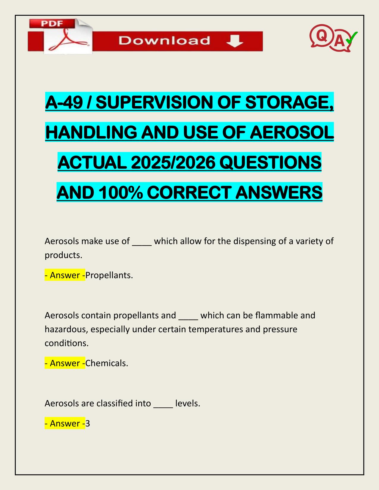 A-49 SUPERVISION OF STORAGE, HANDLING AND USE OF AEROSOL ACTUAL 2025/2026