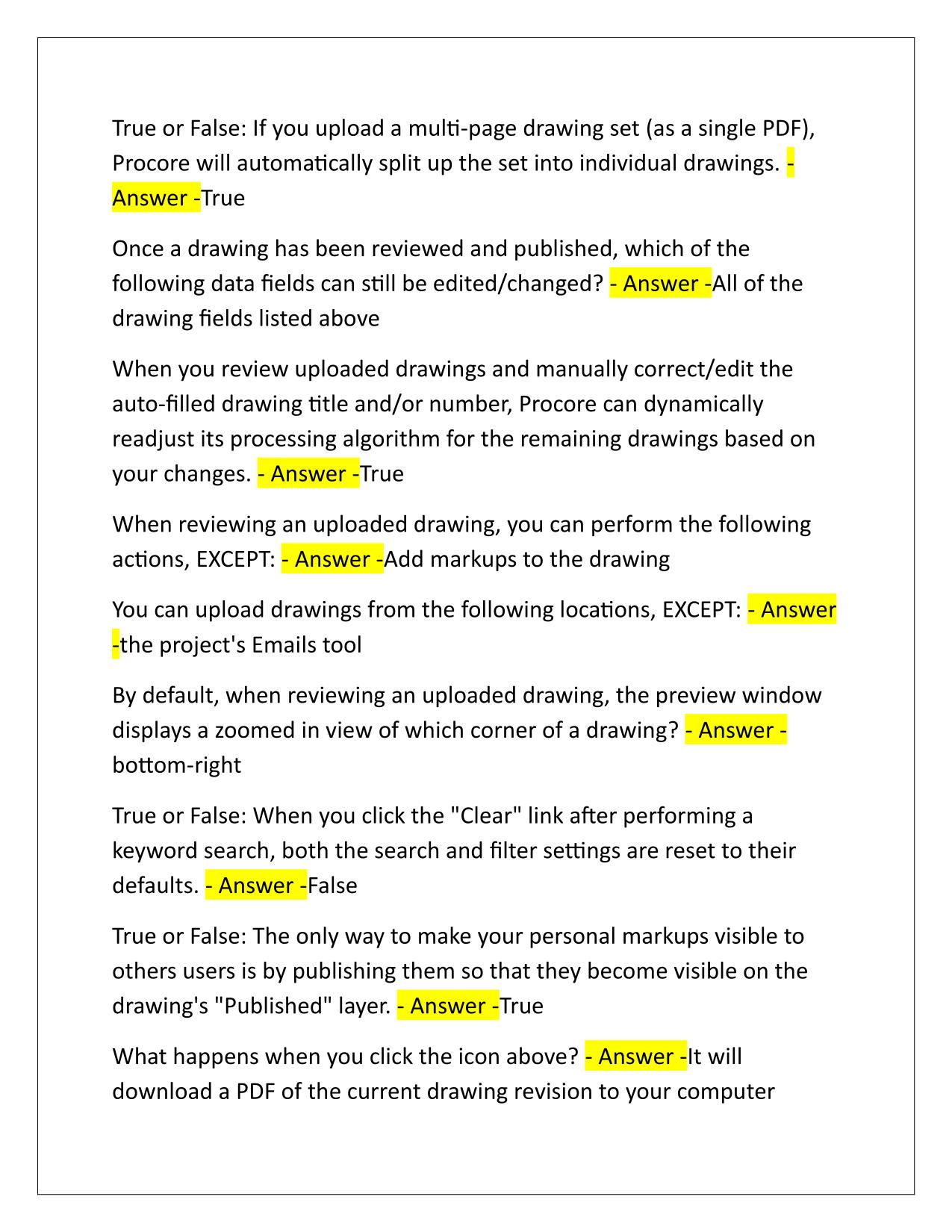 Procore Student Questions and Correct Answers Latest Update