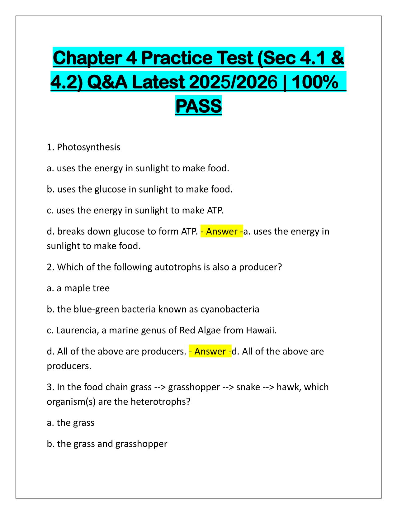 Chapter 4 Practice Test (Sec 4.1 and 4.2) Q&A Latest Update
