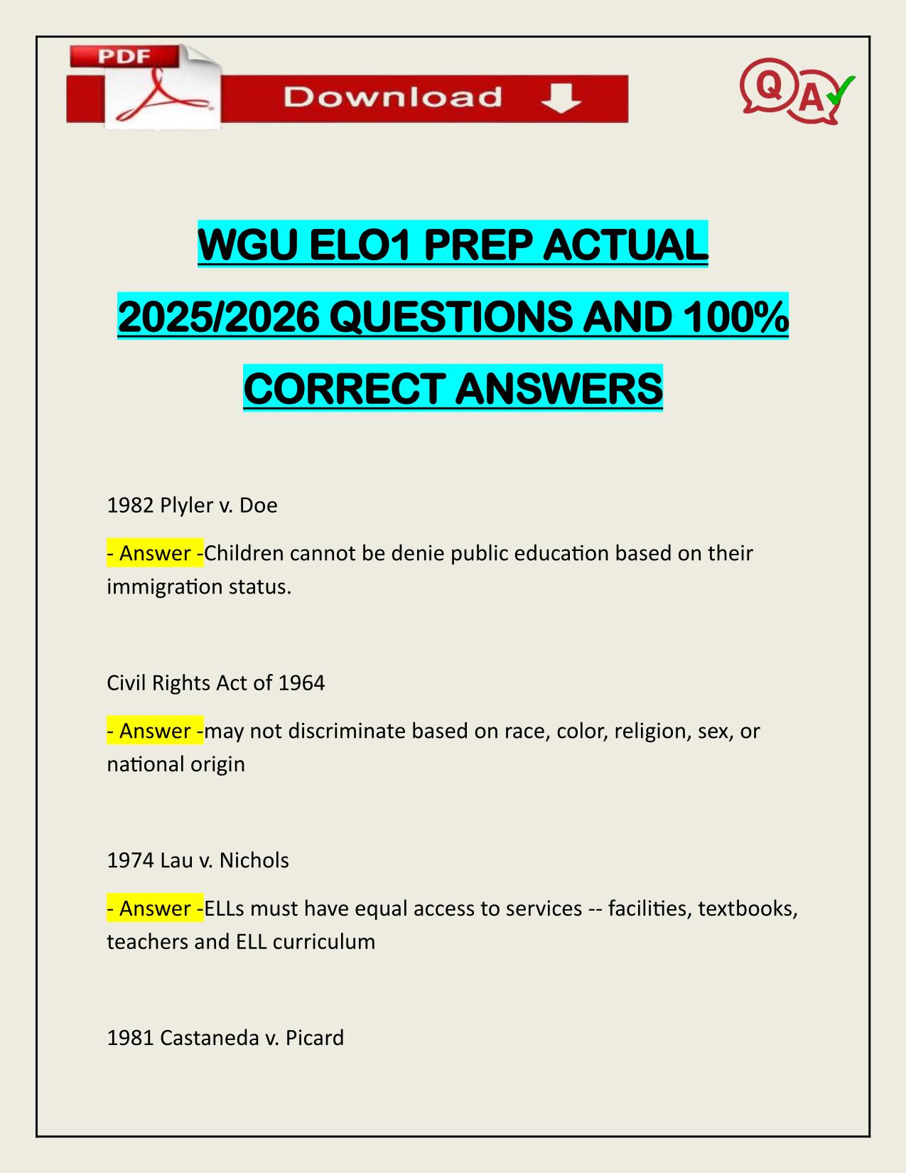 WGU ELO1 PREP ACTUAL 2025/2026 CORRECTLY ANSWERED