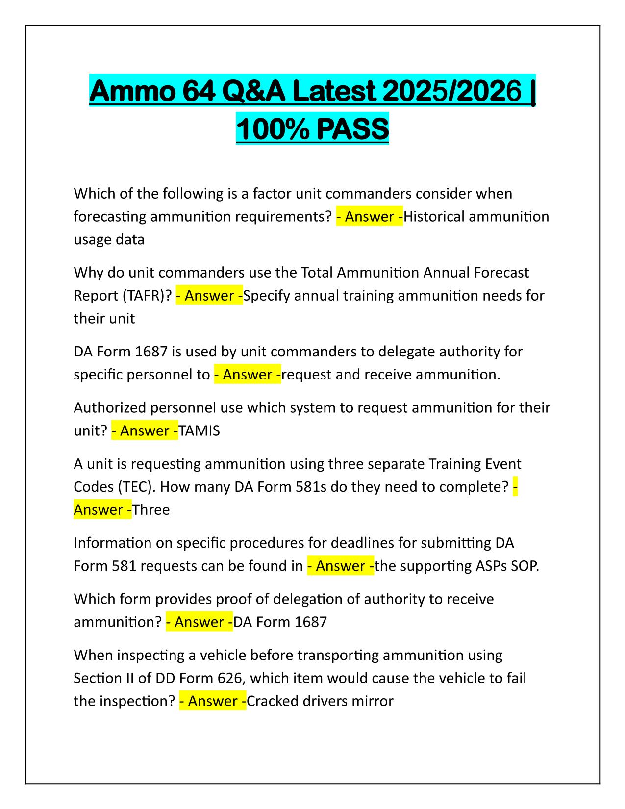 Package Deal for Ammo 64 Q&A Latest 2025-2026 Update
