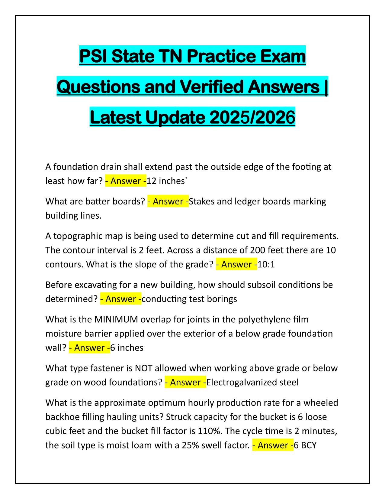 PSI State TN Practice Exam Questions and Verified Answers 100% PASS