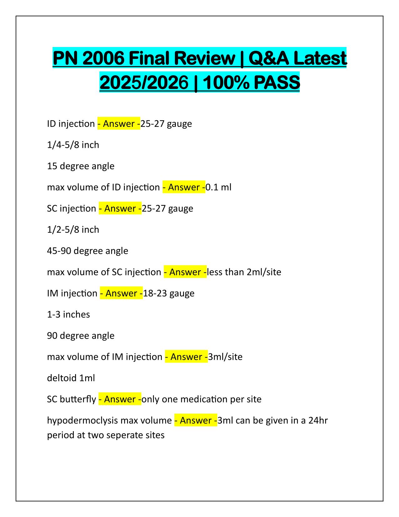 PN 2006 Final Review Correctly Answered Latest Update