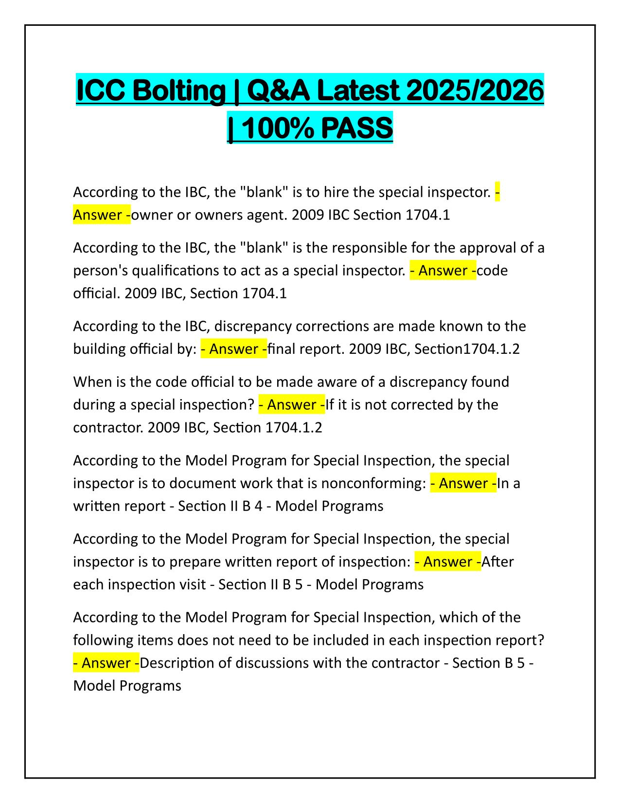 ICC Bolting Exam Q&A Latest Update 100% PASS