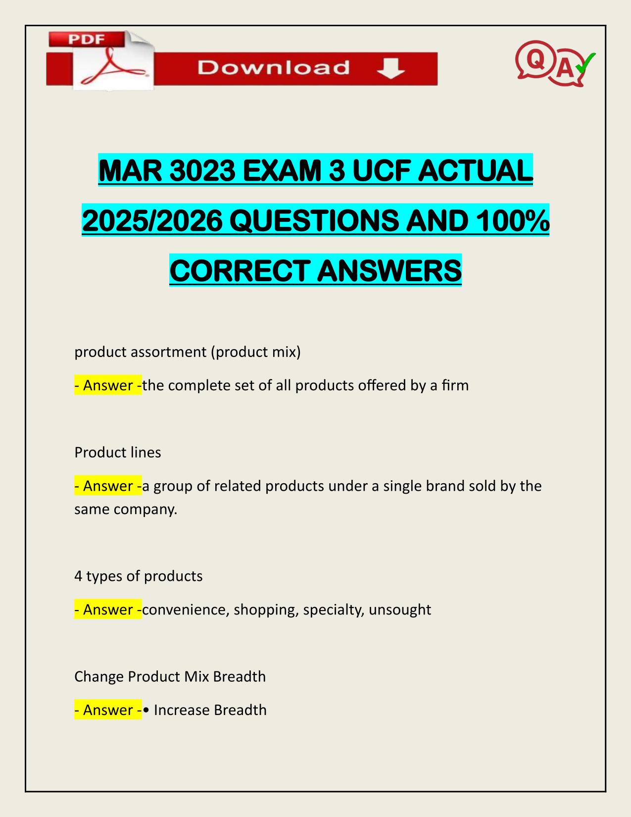 MAR 3023 EXAM 3 UCF ACTUAL 2025/2026 WITH CORRECT ANSWERS