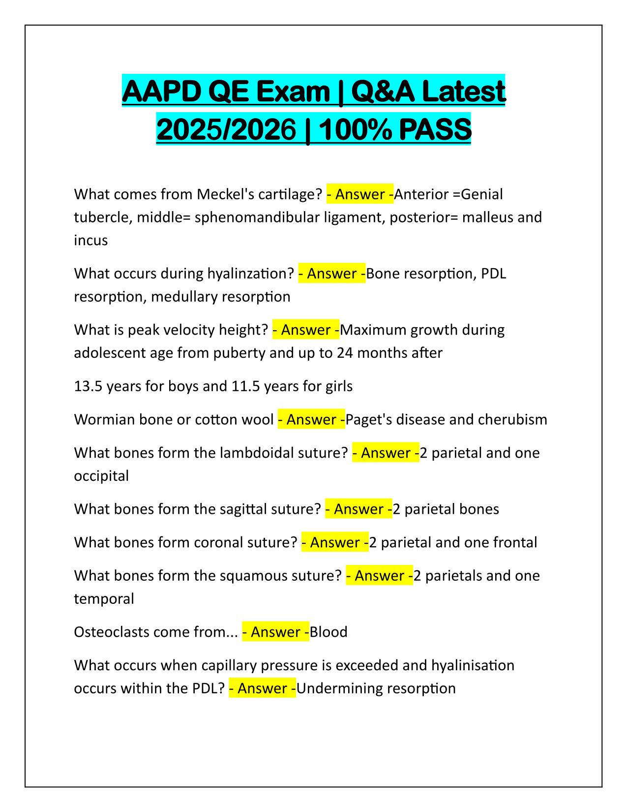 AAPD QE Exam Correctly Answered Latest Update