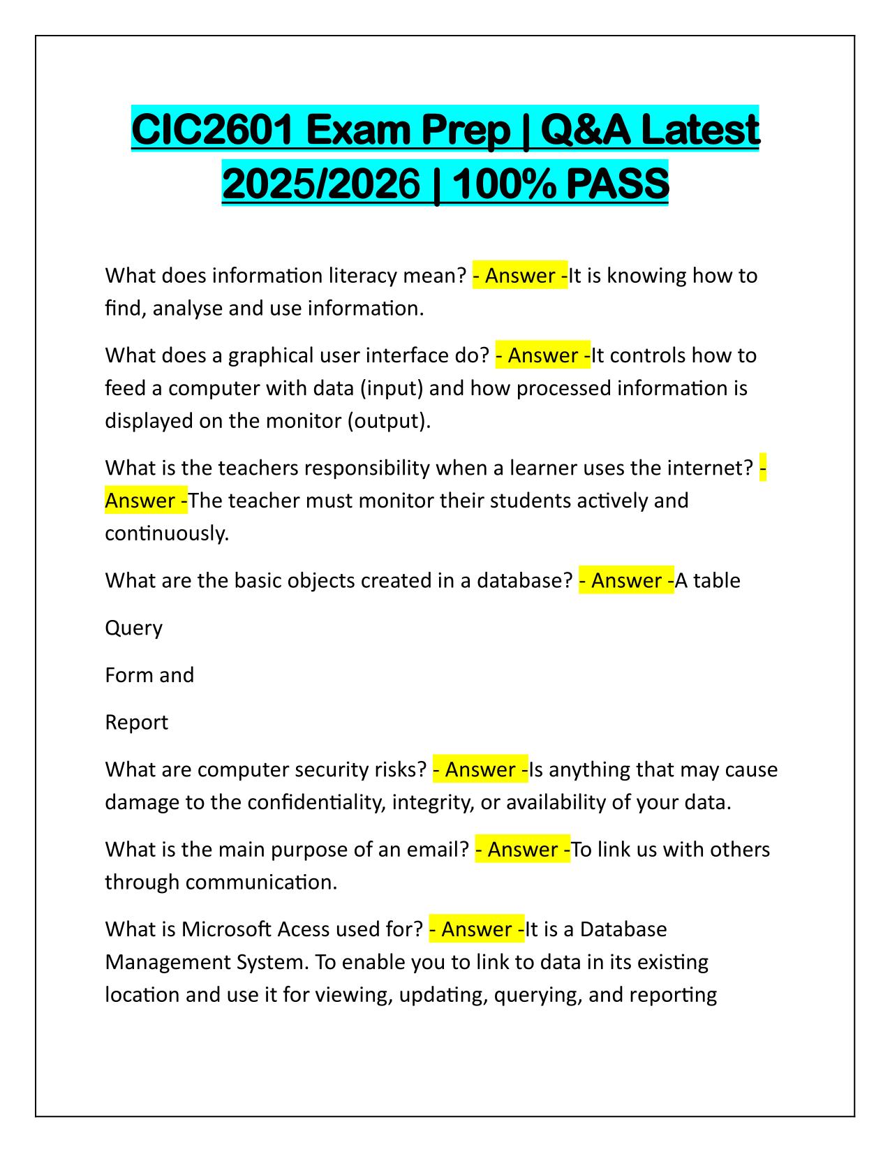 CIC2601 Exam Prep Q&A Latest Update