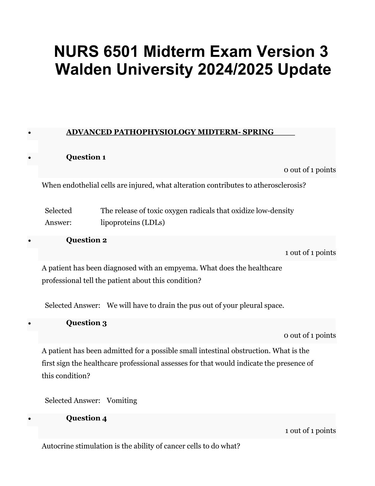 Bundle for NURS 6501 Latest Update 2025 Walden University