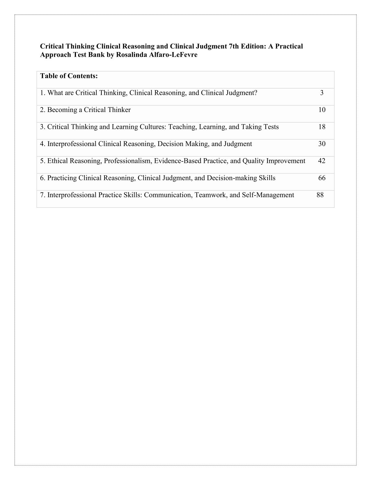 TEST BANK Critical Thinking Clinical Reasoning and Clinical Judgment: A Practical Approach 7th Edition, ISBN- 978-0323581257.