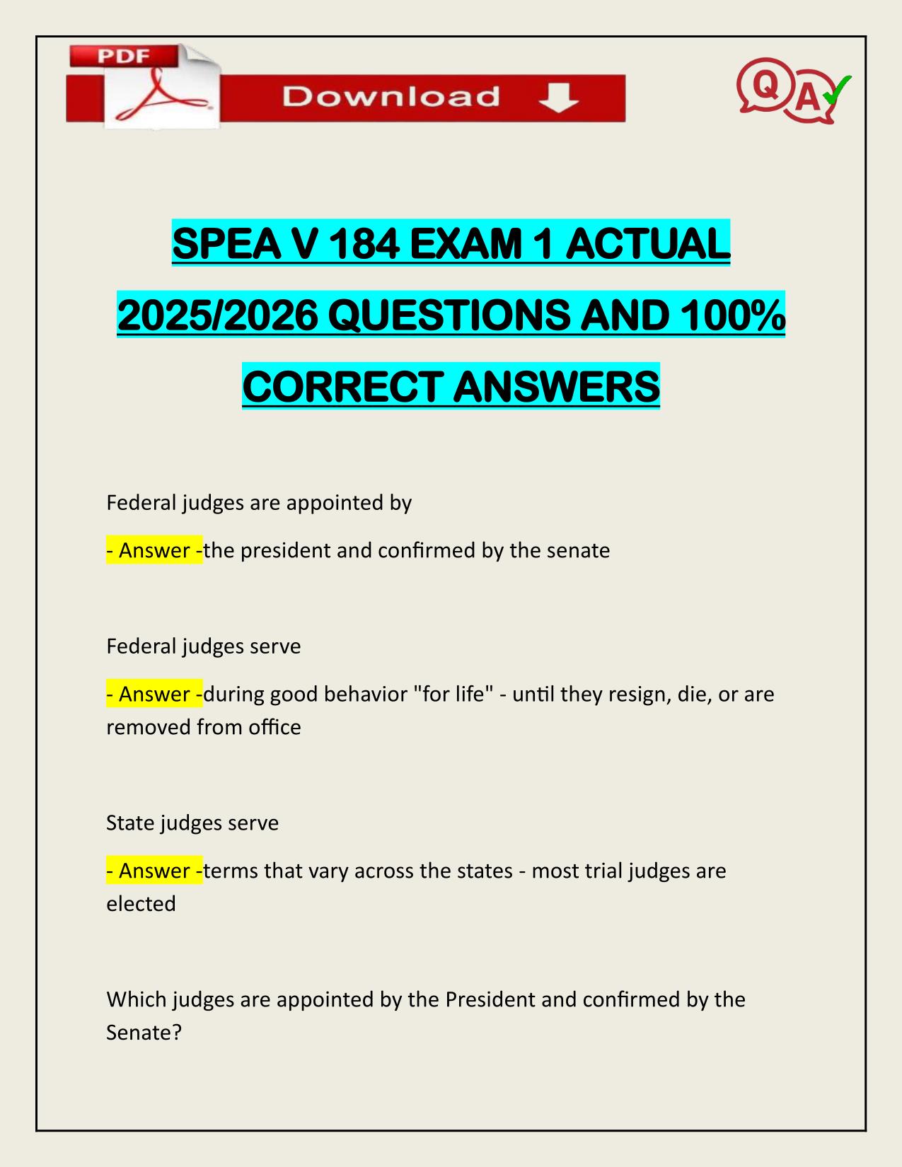 SPEA V 184 EXAM 1 ACTUAL 2025/2026 CORRECTLY ANSWERED