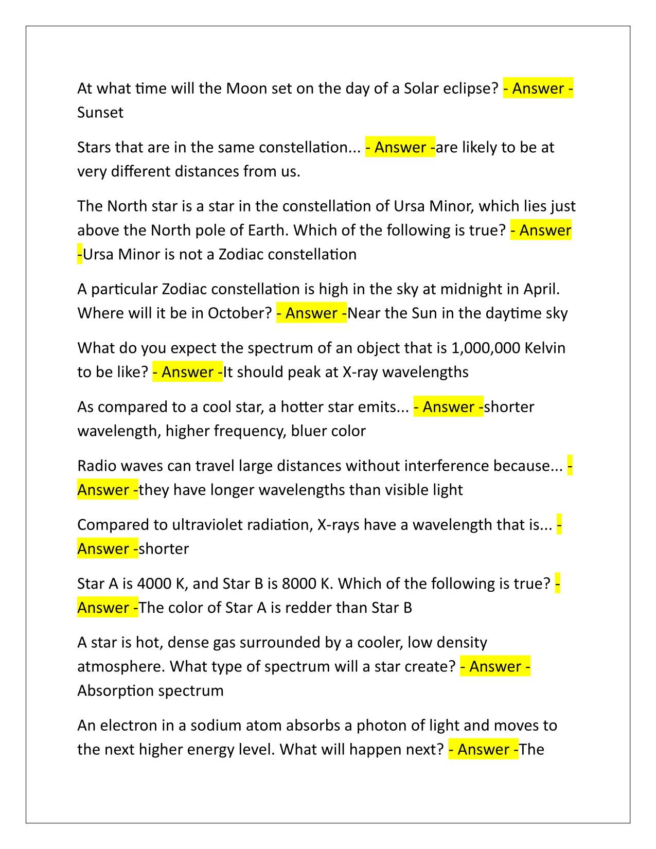 Astro 1 Exam 1 PSU Q&A Latest Update