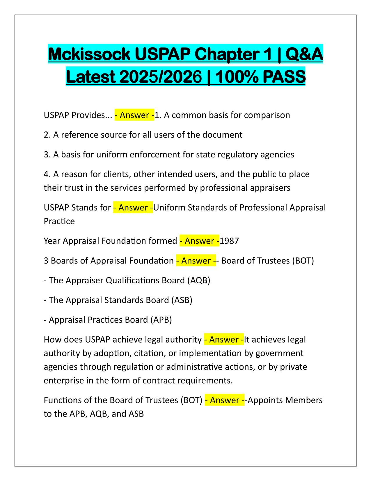 Mckissock USPAP Chapter 1 Q&A Latest Update