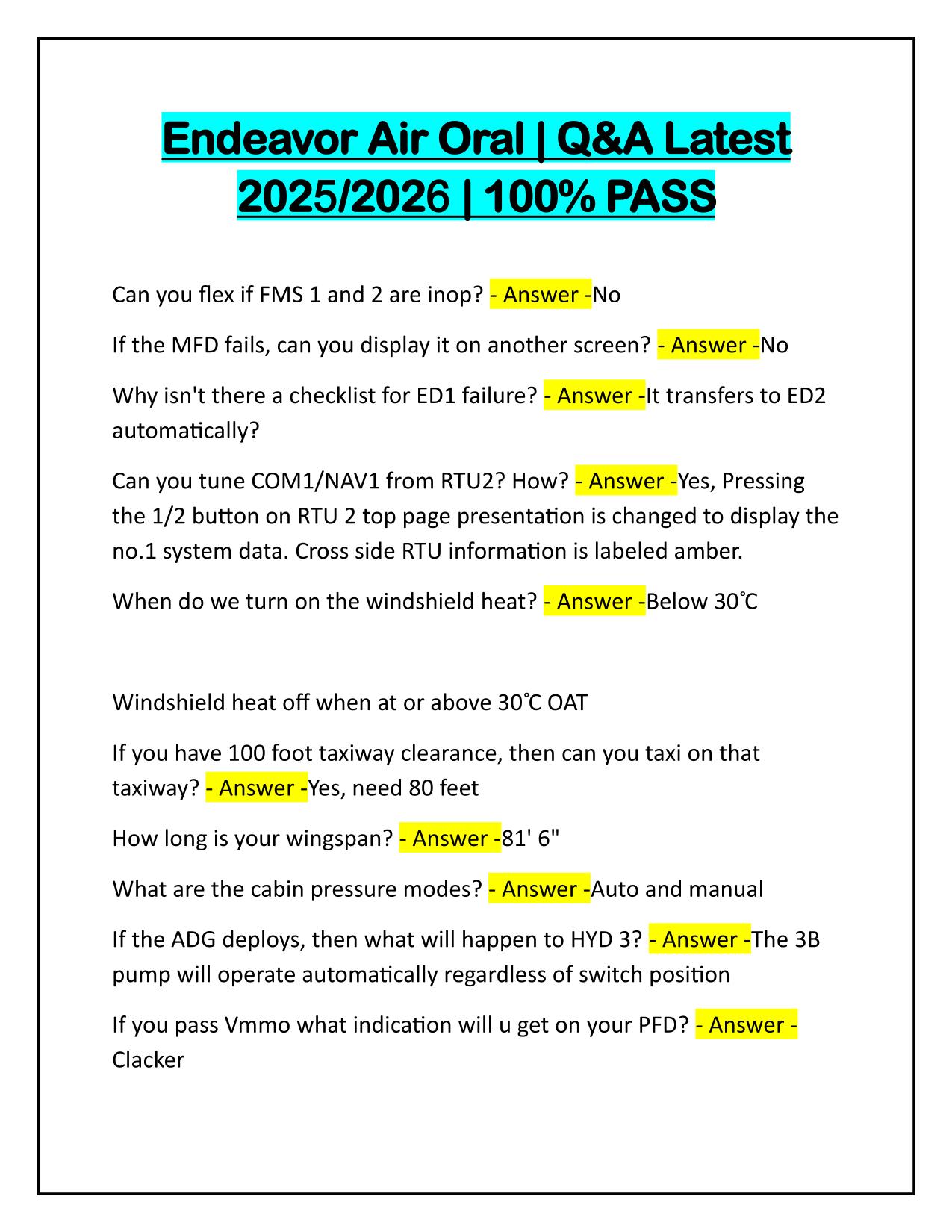 Endeavor Air Oral Test Q&A with Verified Solutions