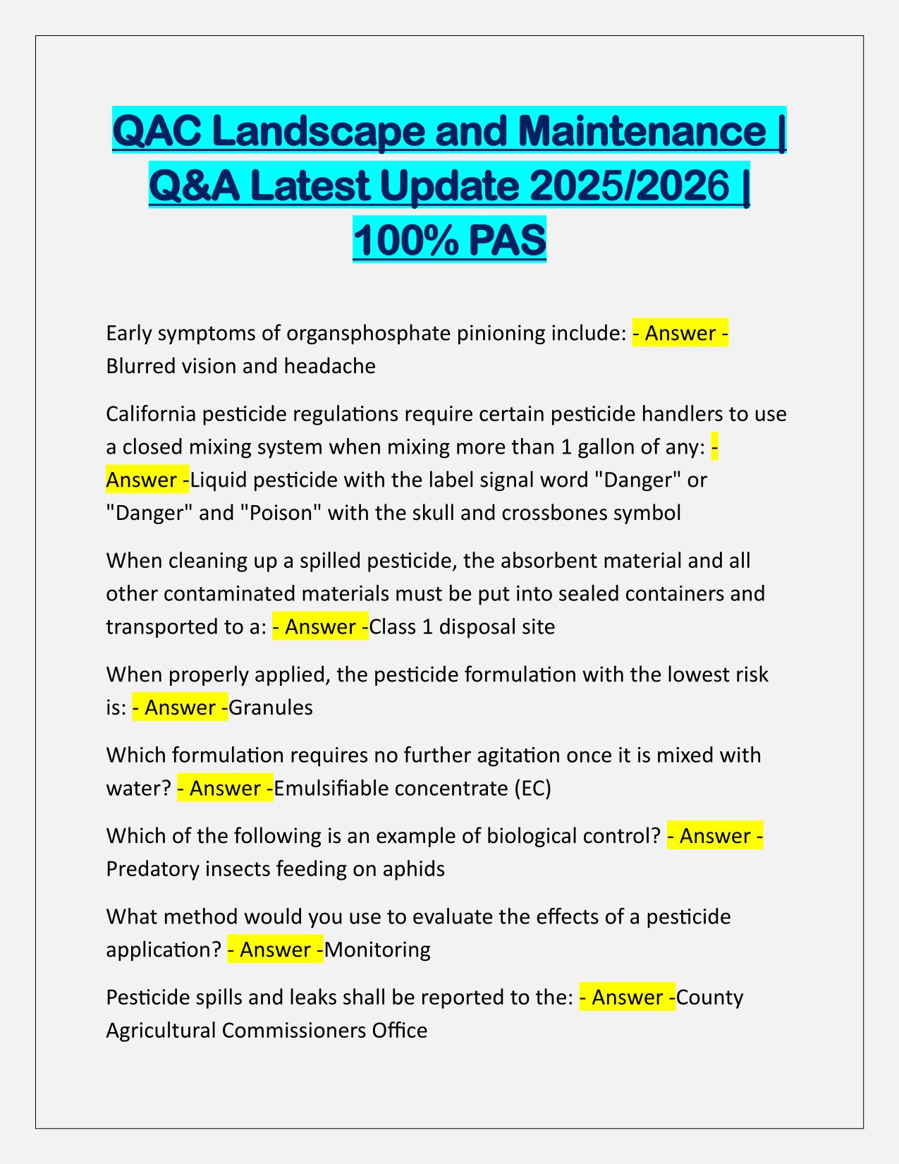 QAC Landscape and Maintenance EXAM Q&A Latest Update