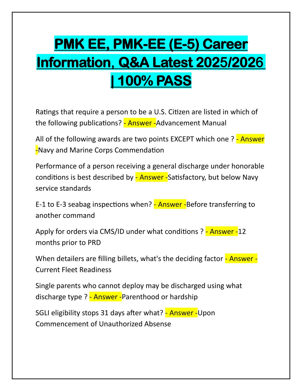 PMK EE PMK-EE (E-5) Career Information Questions and Answers