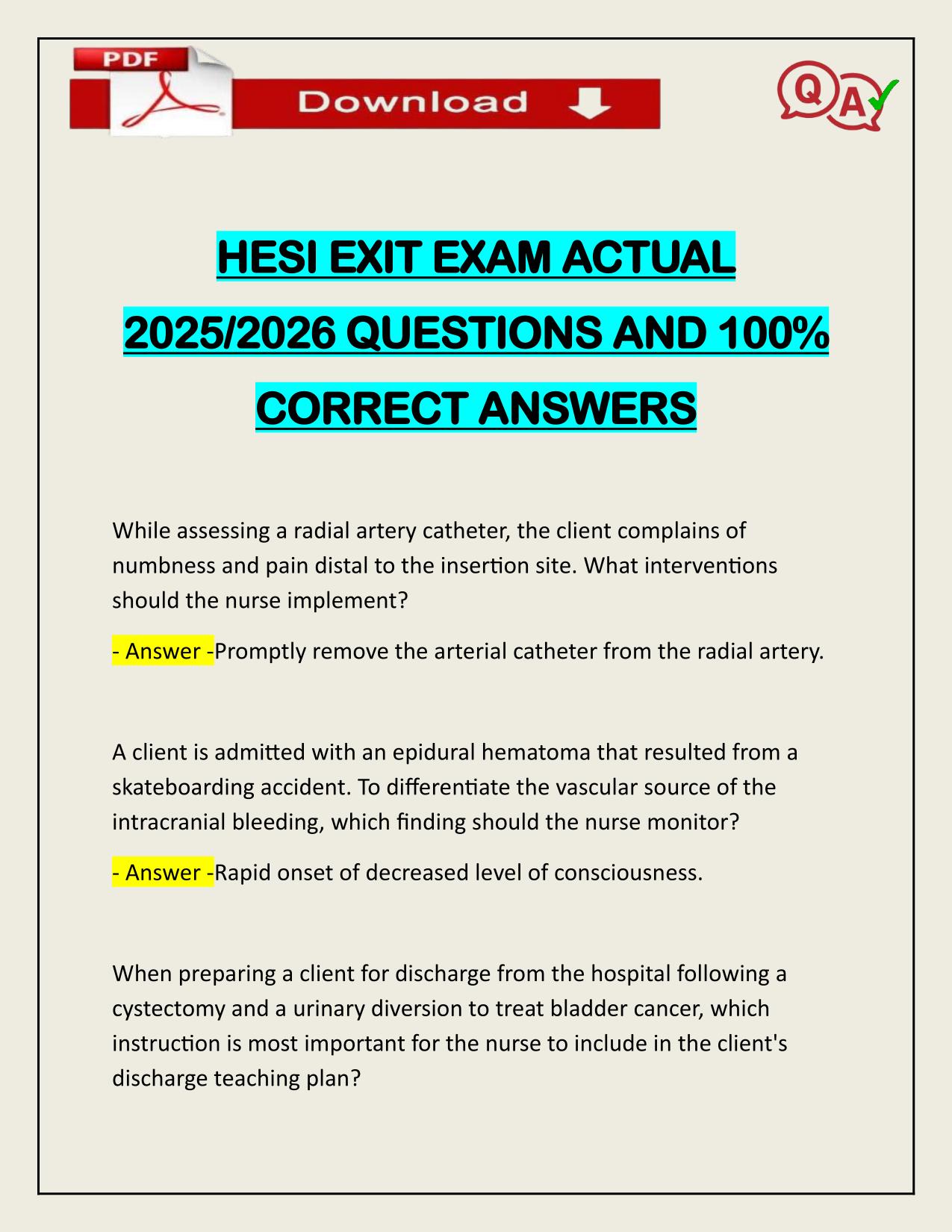 HESI EXIT EXAM ACTUAL 2025/2026 COMPLETE UPDATE