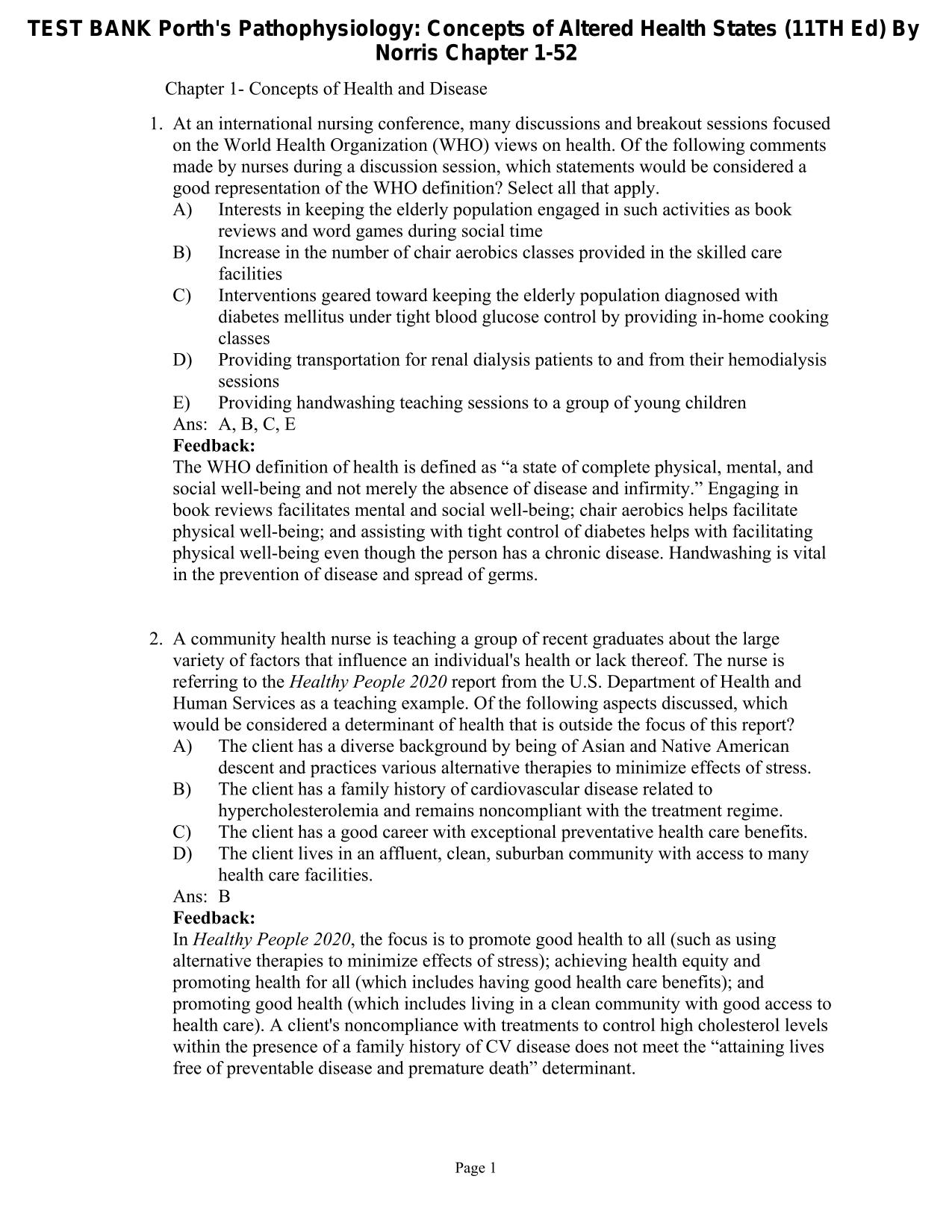 TEST BANK Porth's Pathophysiology: Concepts of Altered Health States 11TH Edition By Norris ISBN/ISSN. 9781975176846 | 52 Chapters