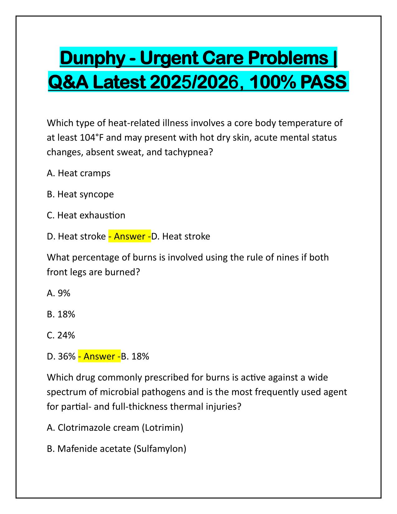 Dunphy - Urgent Care Problems Q&A with Verified Solutions 