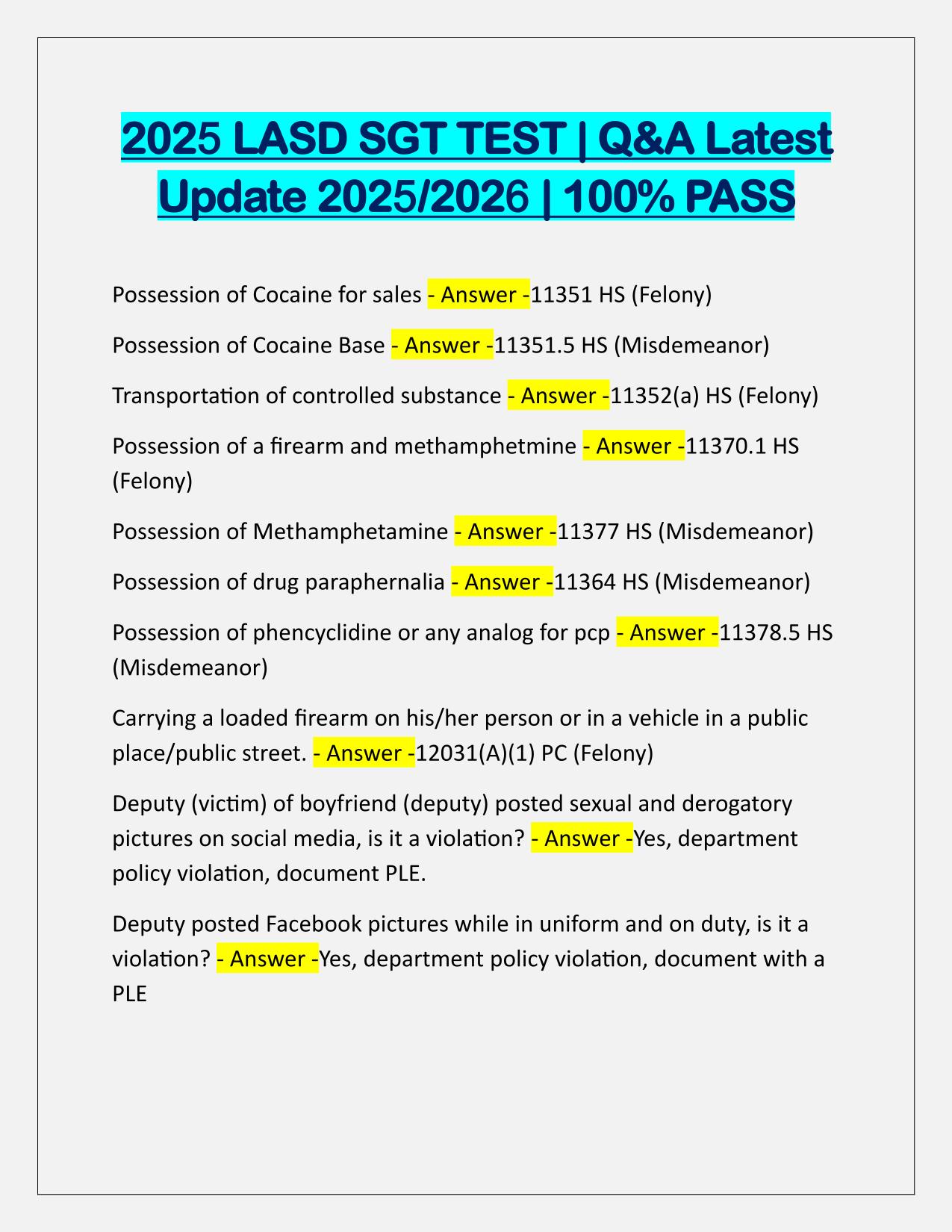 2025 LASD SGT TEST Correctly Answered Latest Update