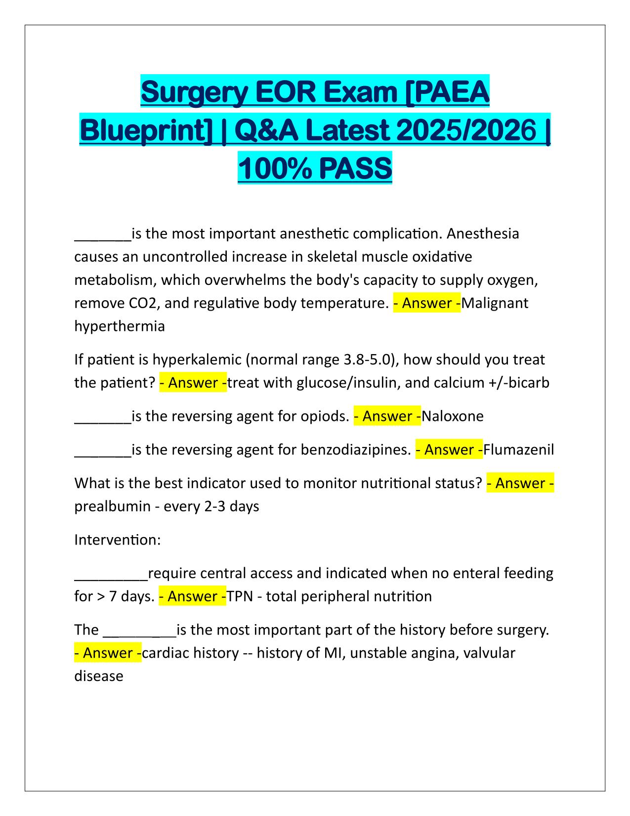 Surgery EOR Exam, PAEA Blueprint Q&A Latest Update