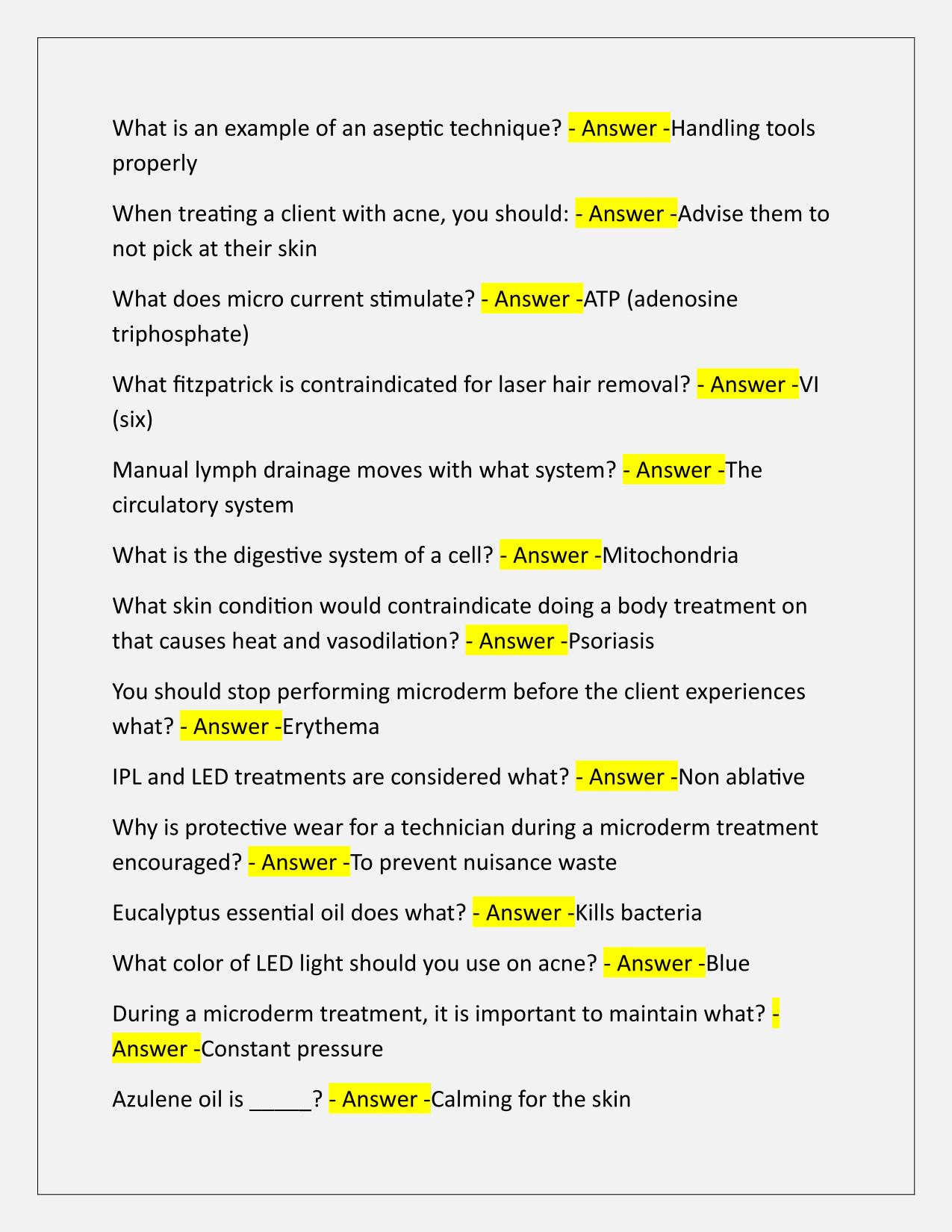 Utah Master Esthetician Written Exam Q&A Latest Update