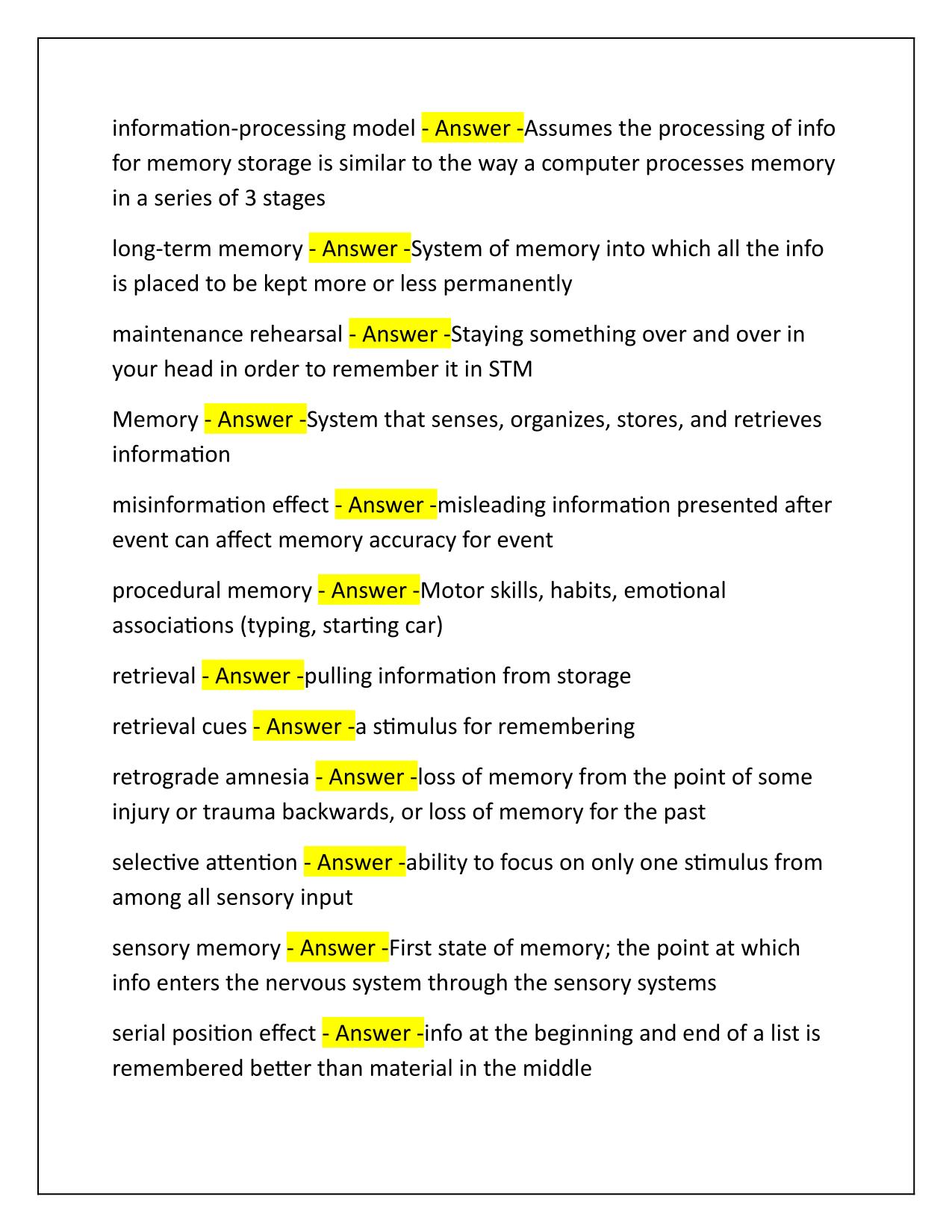 Psych 100 Exam 3 (PSU Crosby) Q&A Latest Update