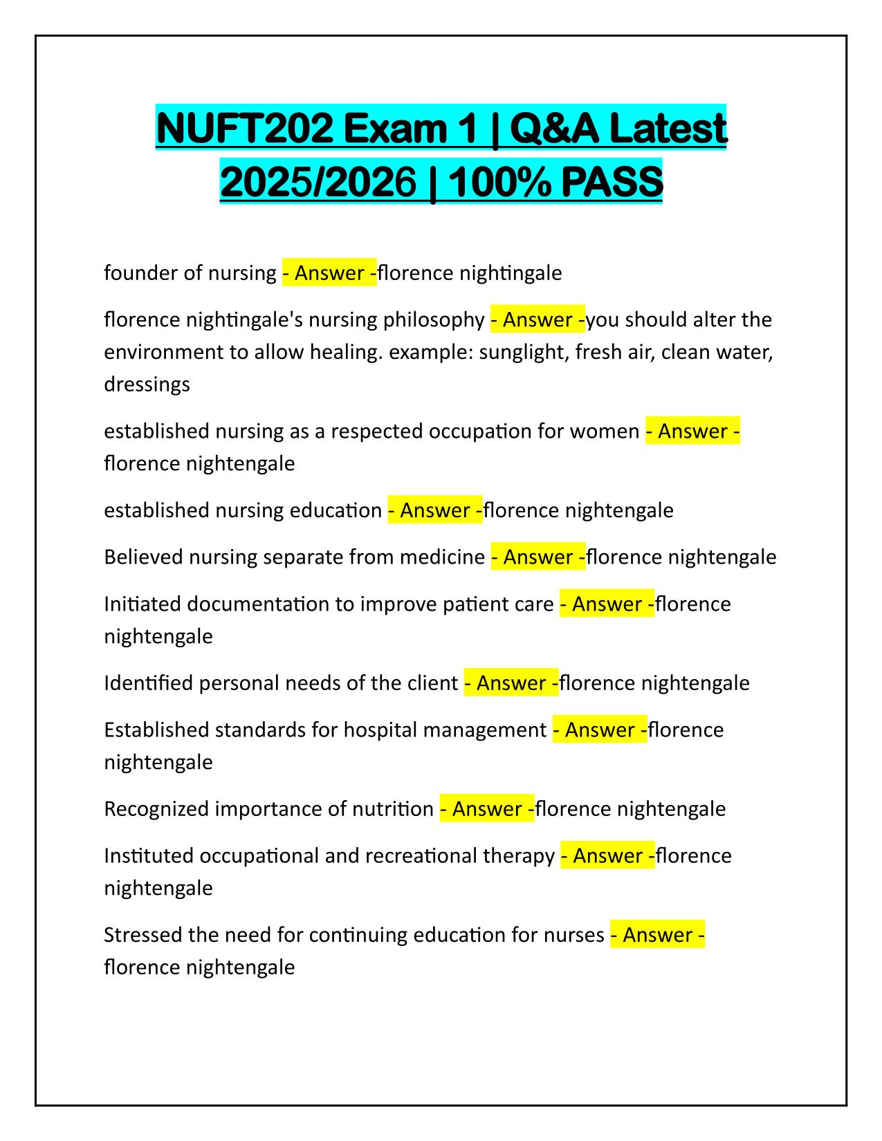 NUFT202 Exam 1 Correctly Answered 100% PASS