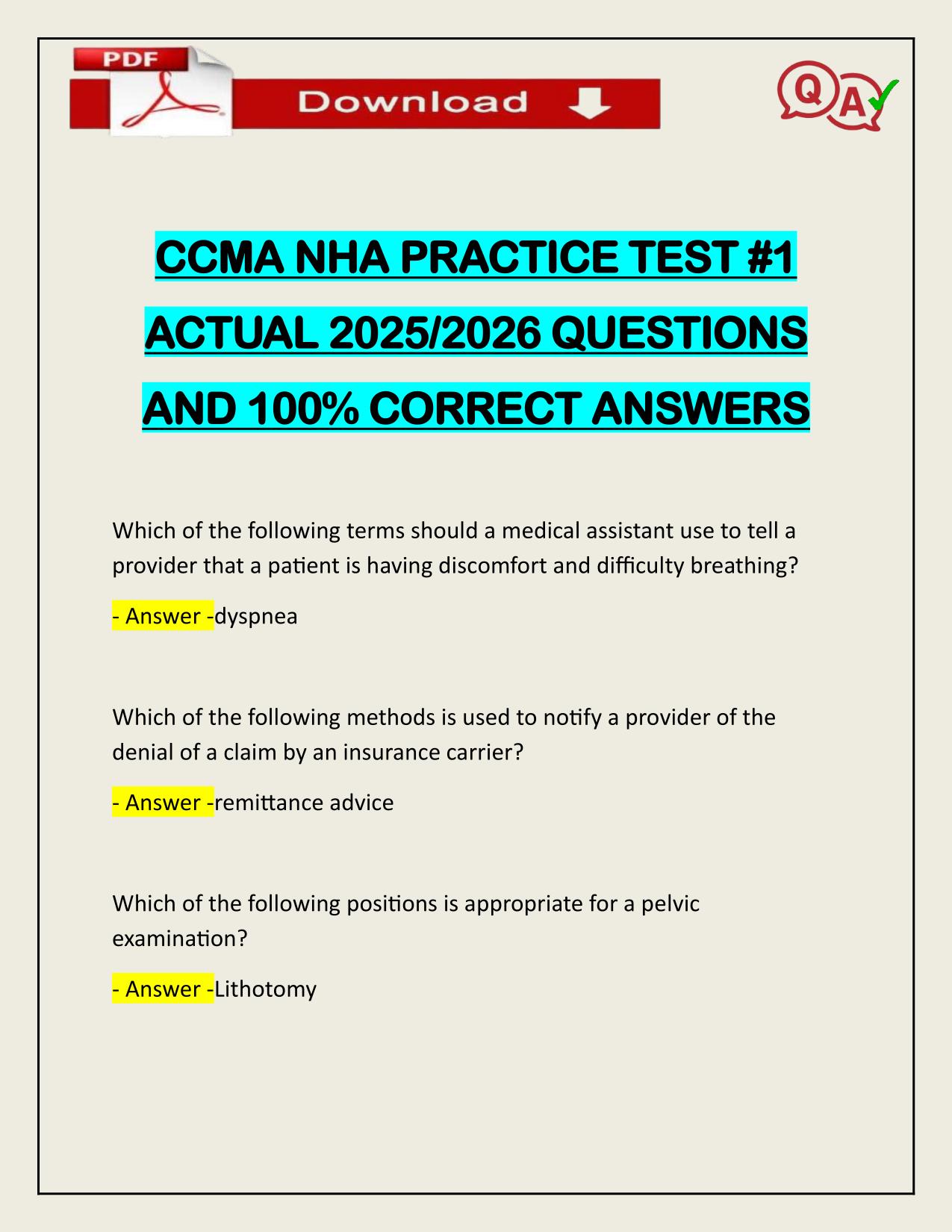 PACKAGE DEAL FOR CCMA NHA PRACTICE TESTS ACTUAL 2025/2026