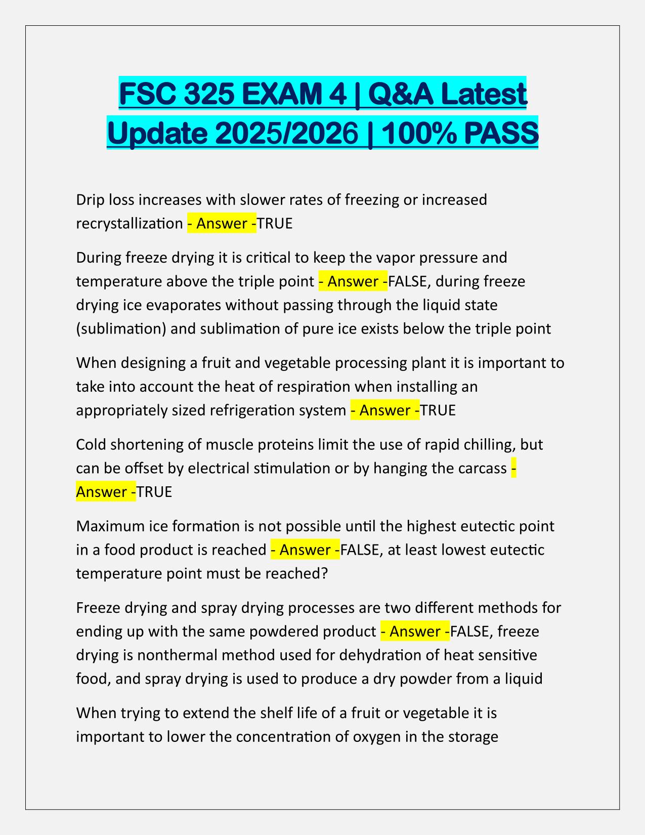 FSC 325 EXAM 4 Q&A Latest Update