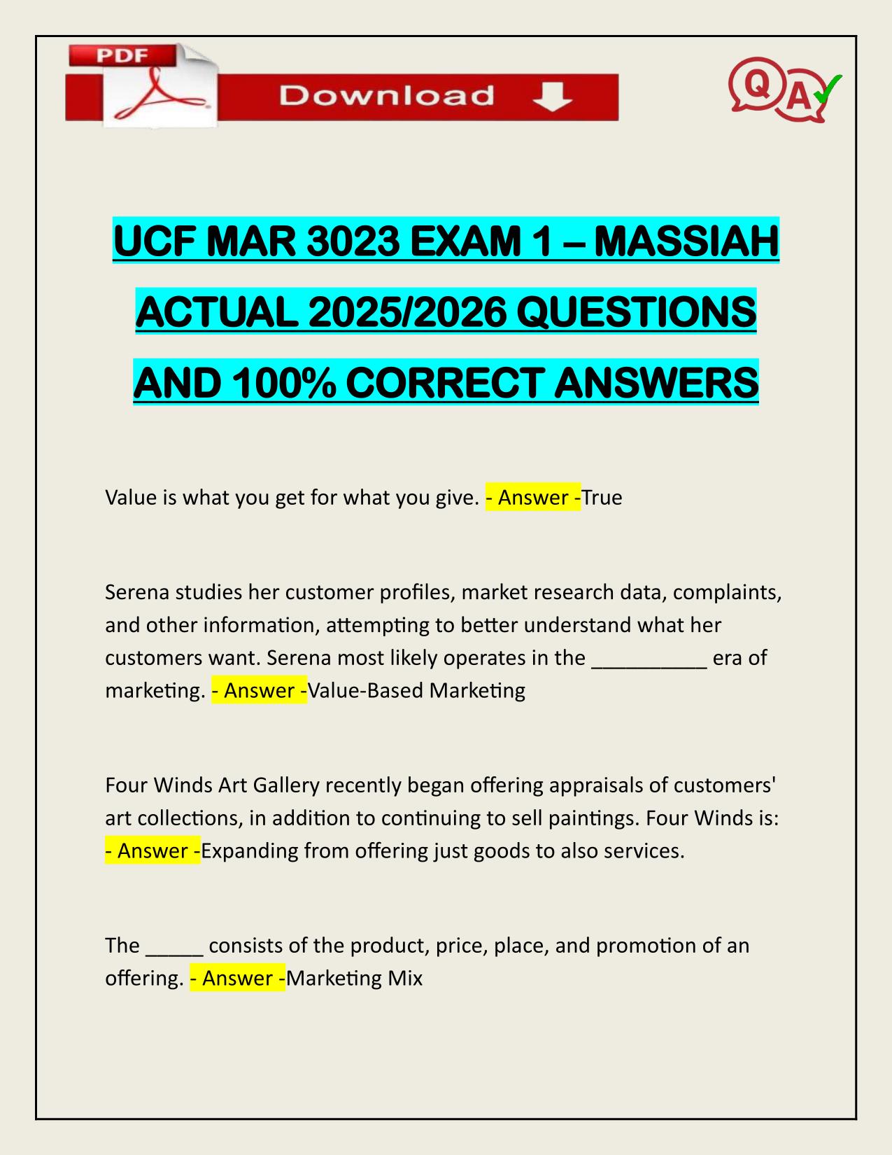 UCF MAR 3023 EXAM 1 – MASSIAH ACTUAL 2025/2026 WITH VERIFIED ANSWERS