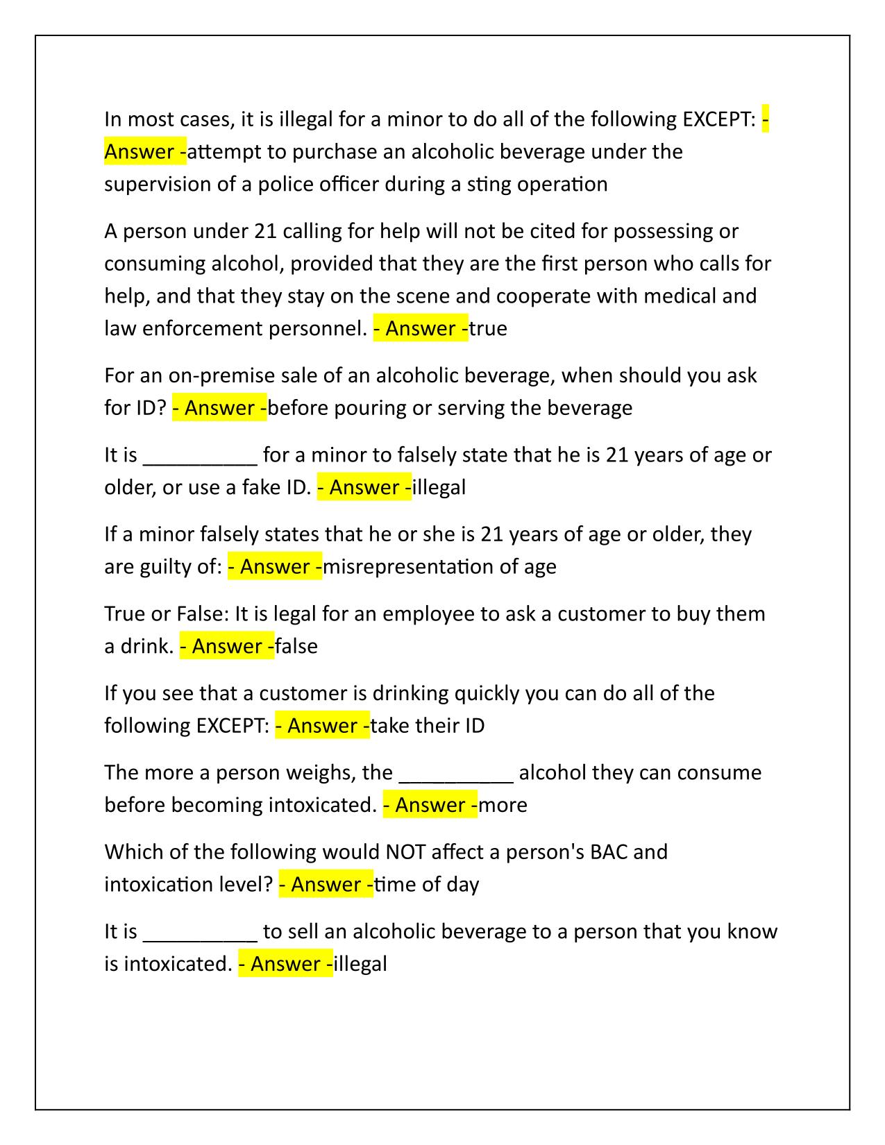 TABC (Texas Alcoholic Beverage Commission) EXAM Correctly Answered 2025-2026 Update