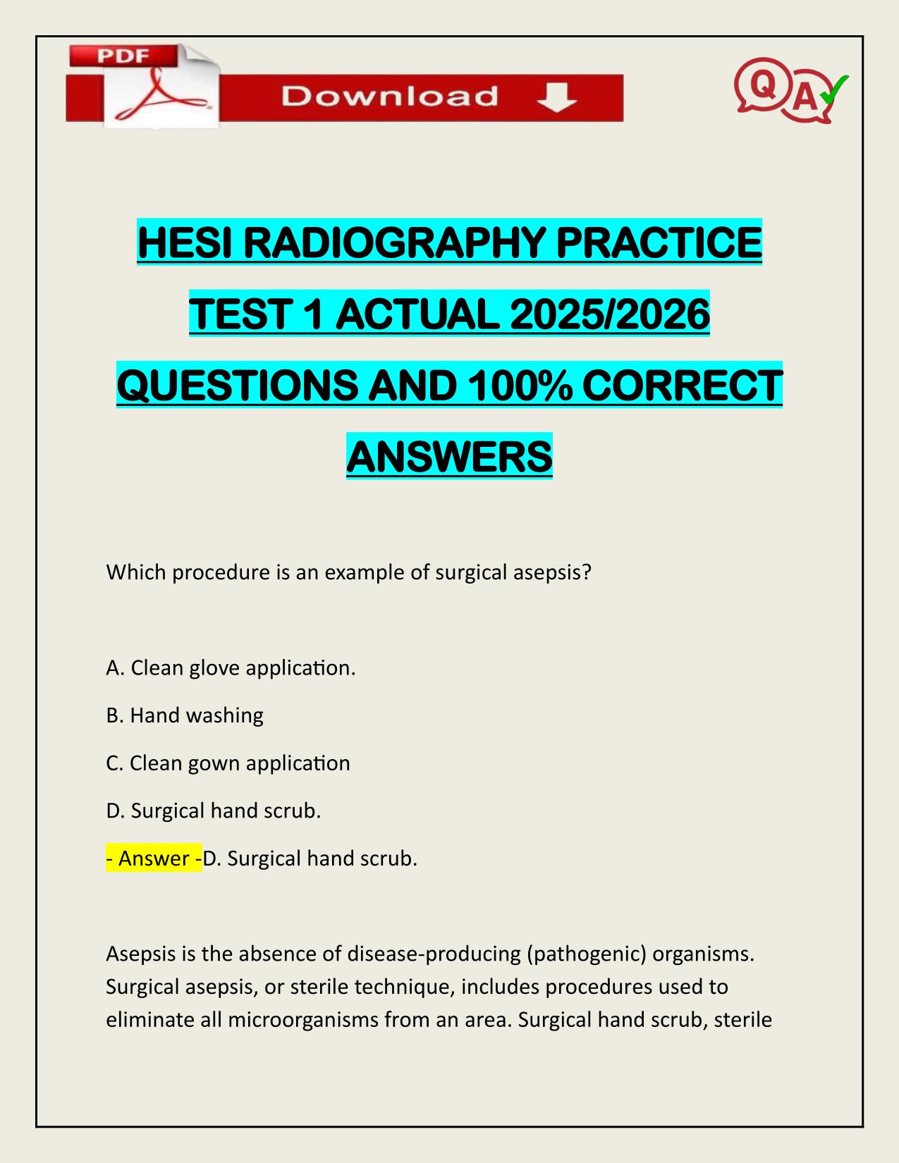 HESI RADIOGRAPHY PRACTICE TEST 1 ACTUAL 2025/2026 UPDATE