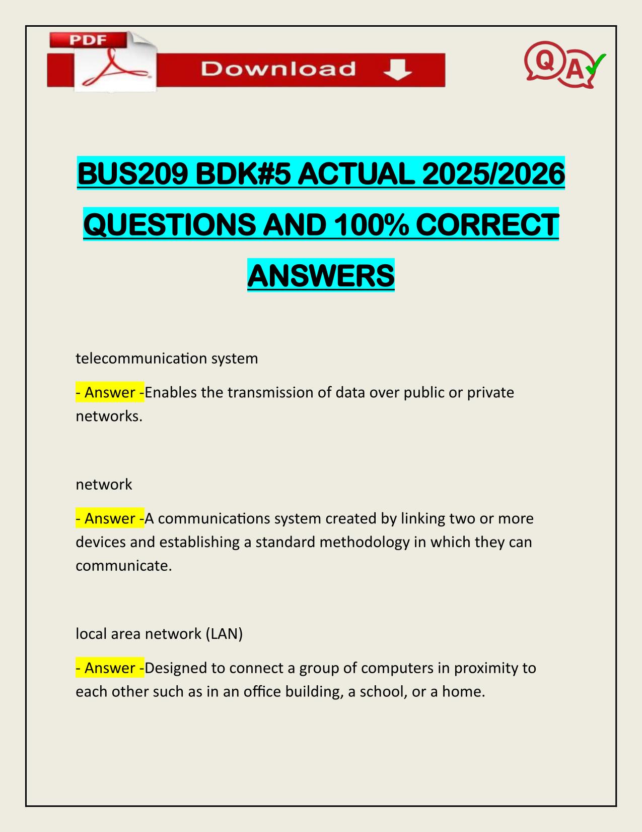 BUS209 BDK#5 ACTUAL 2025/2026 QUESTIONS AND 100% CORRECT ANSWERS
