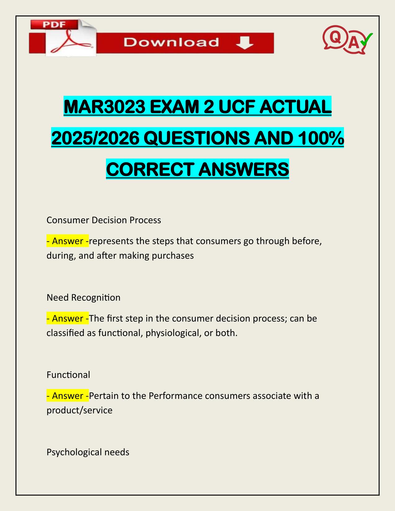 MAR3023 EXAM 2 UCF ACTUAL 2025/2026 WITH VERIFIED ANSWERS