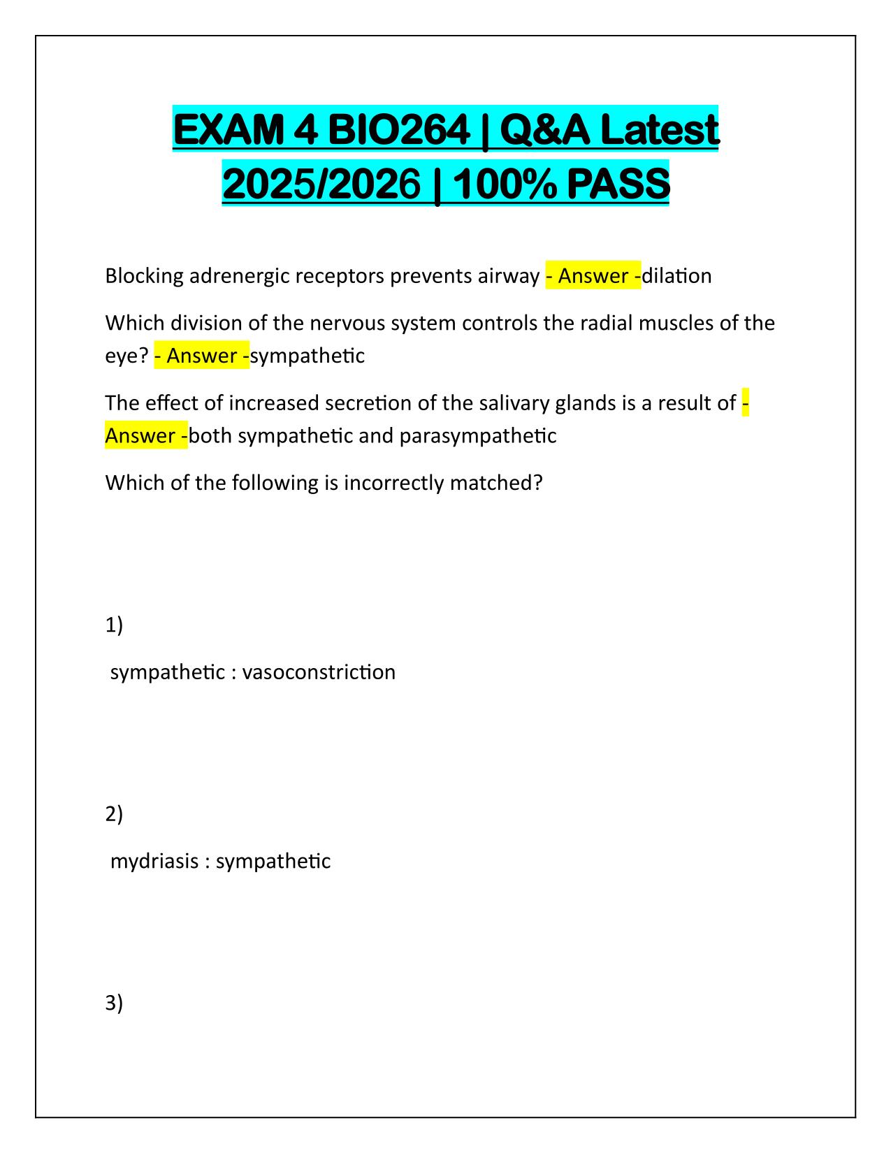 EXAM 4 BIO264 Q&A Latest Update 2025