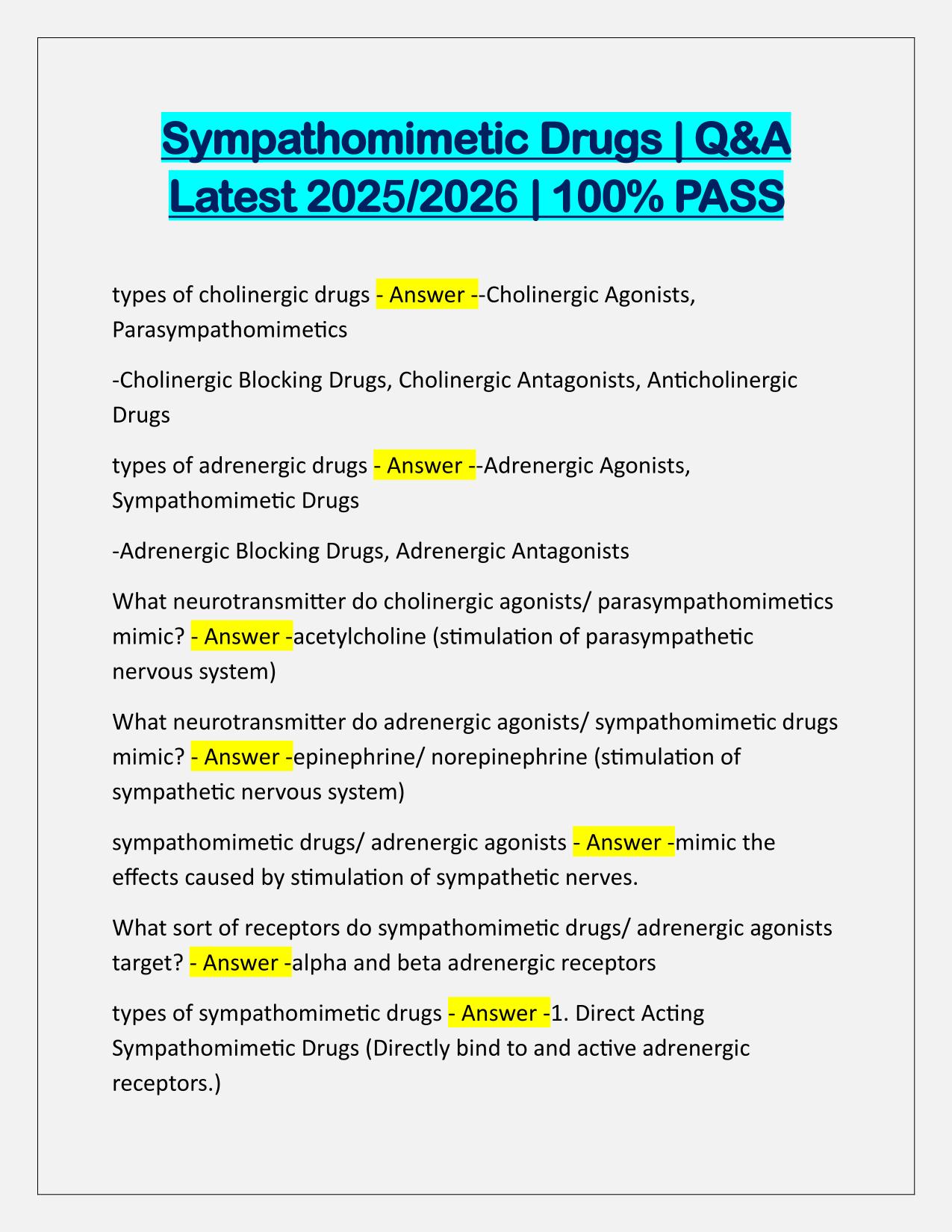 Sympathomimetic Drugs Q&A Latest Update