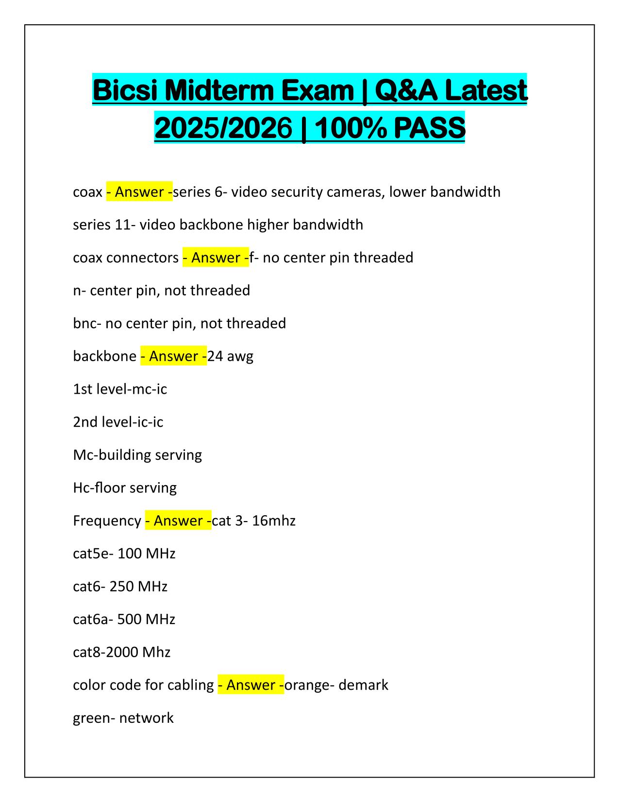 Bicsi Midterm Exam Correctly Answered Latest Update