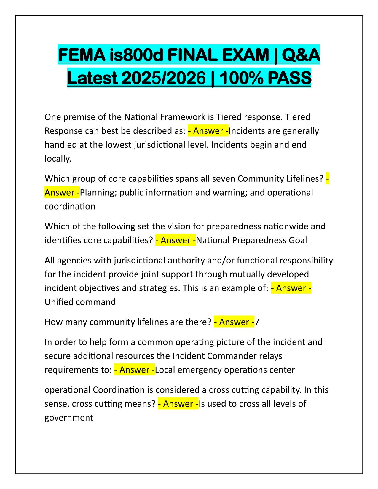 FEMA is800d FINAL EXAM Q&A Latest Update 2025
