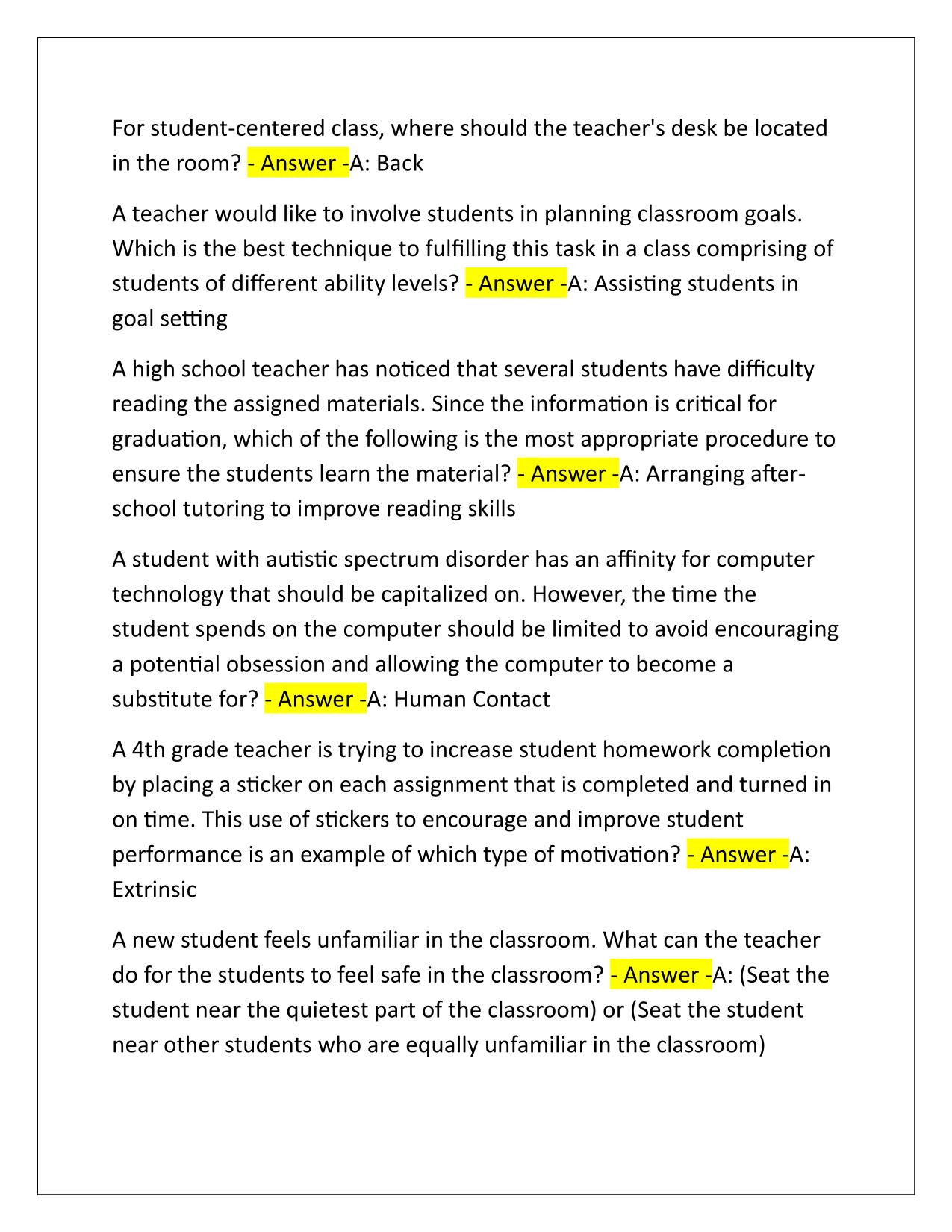 FTCE PROFESSIONAL(Actual) EXAM Questions and Answers